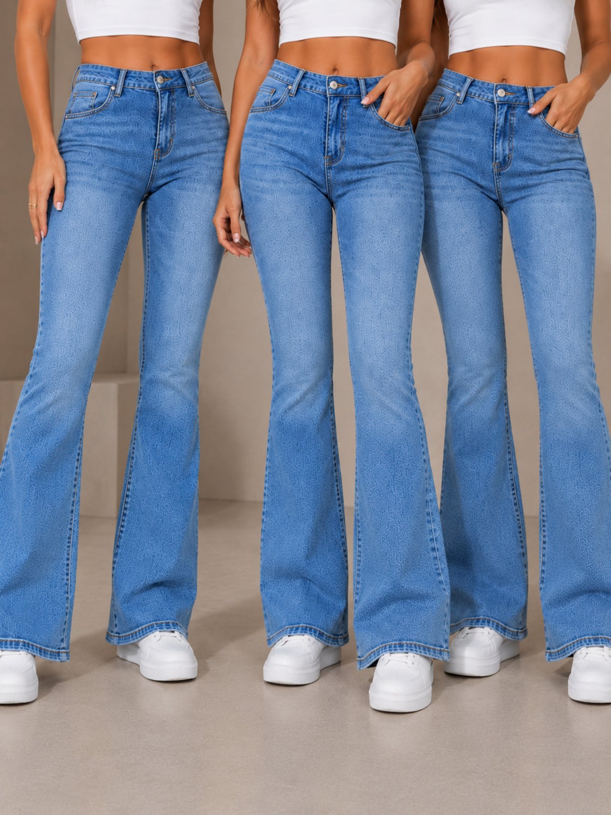 Kit 3 Calças Flare Jeans Femininas Tex Jeans Cintura Alta Premium Modeladora Delavê