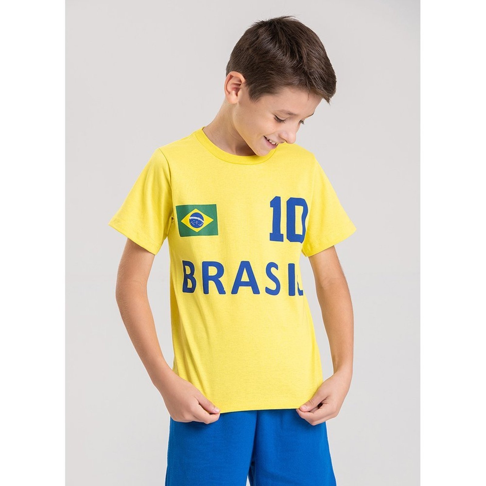 Infantil - Camiseta Brasil 10 Unissex Amarelo Copa Do Mundo