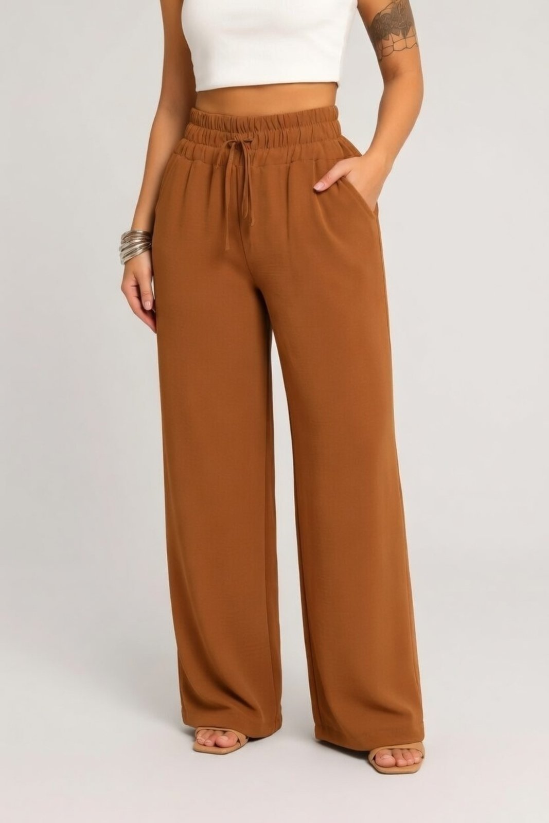 Calça Pantalona D Bell Outlet Fashion Longa Marrom