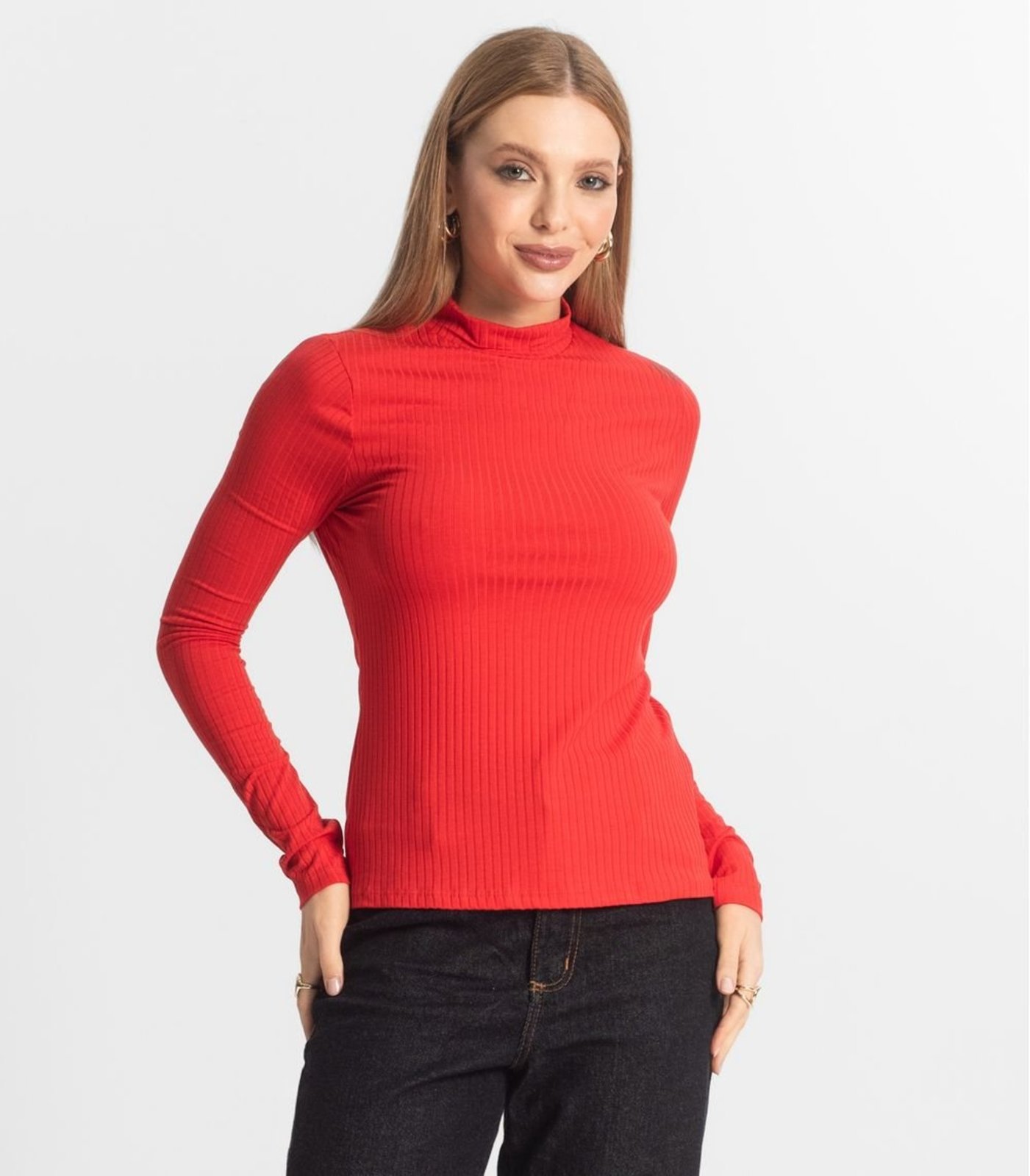 Blusa Manga Longa Feminina Canelada Select Vermelho