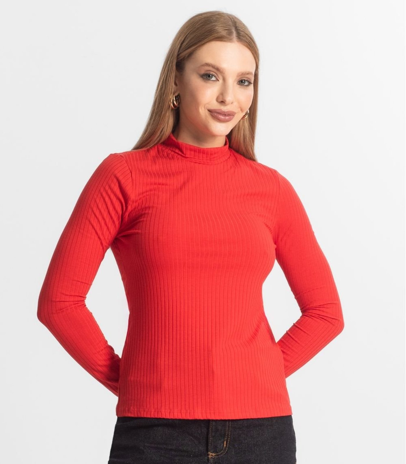 Vista 3 Blusa Manga Longa Feminina Canelada Select azul Select azul