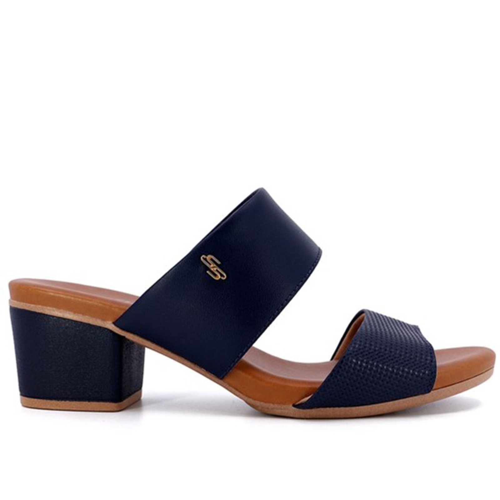 Tamanco Feminino Usaflex Salto Bloco Duas Tiras Conforto Tresse New Blue