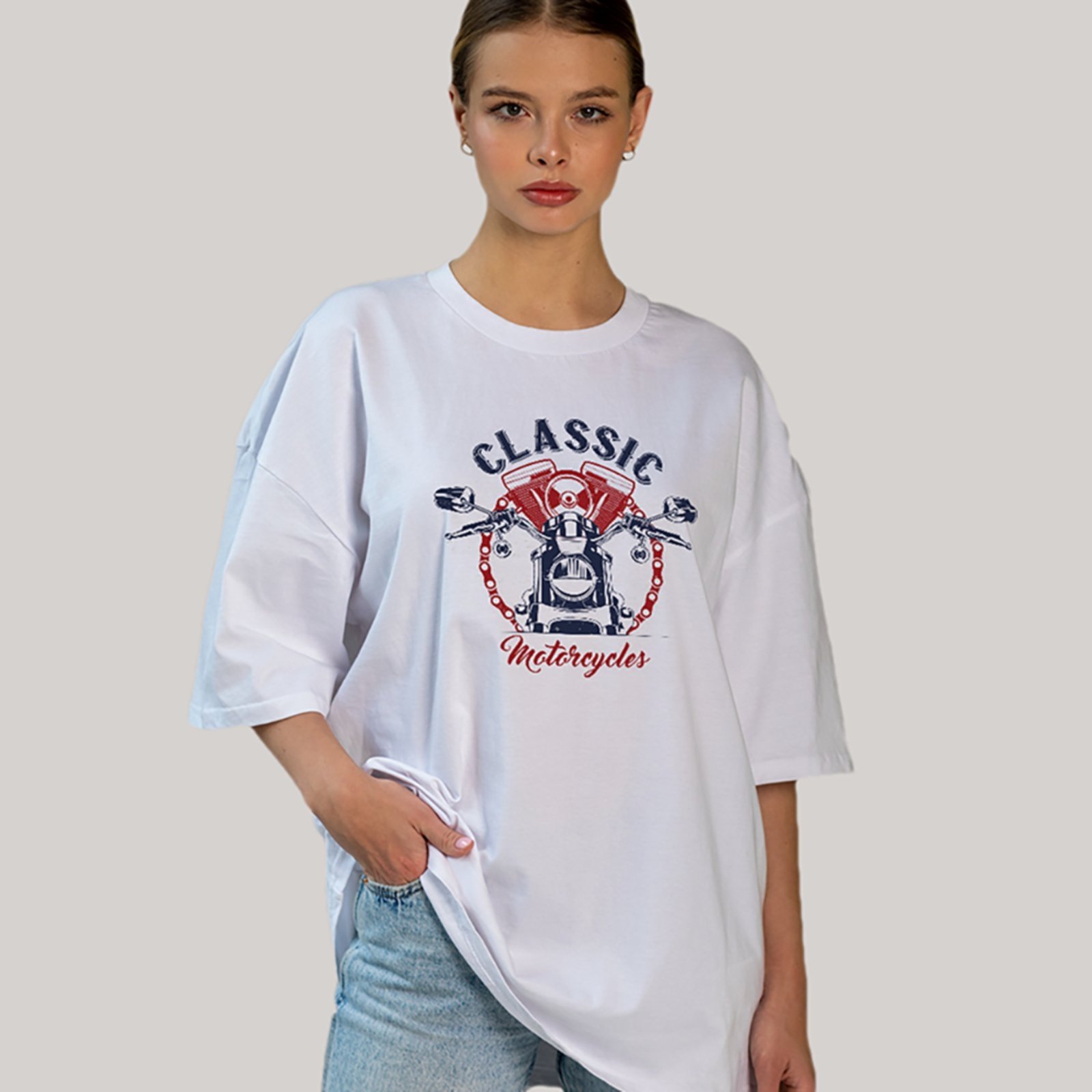 Vista 2 Camiseta Ousy Unissex Streetwear Classic Motorcycles Visual Impactante Oversized preto ousy preto