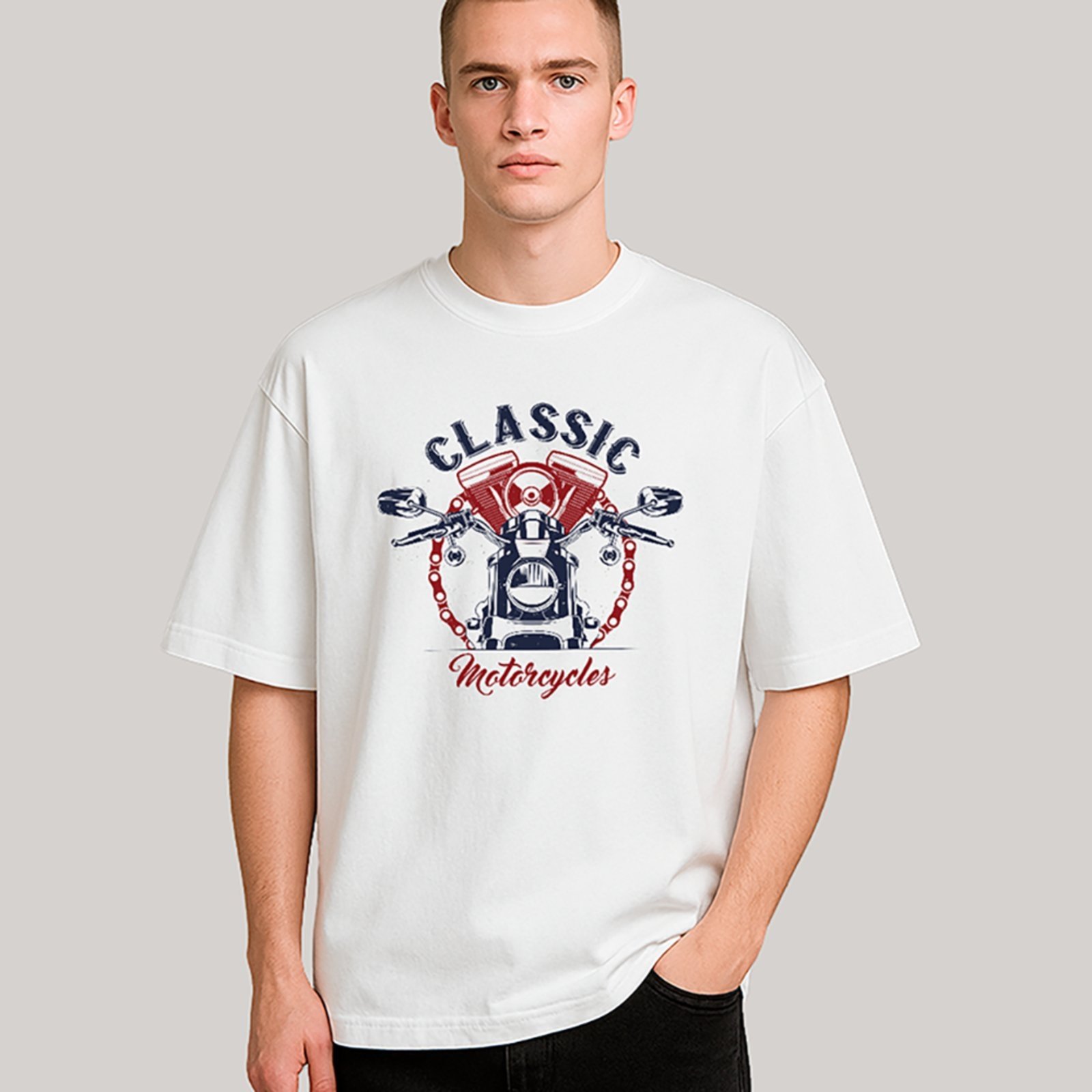 Vista 3 Camiseta Ousy Unissex Streetwear Classic Motorcycles Visual Impactante Oversized preto ousy preto