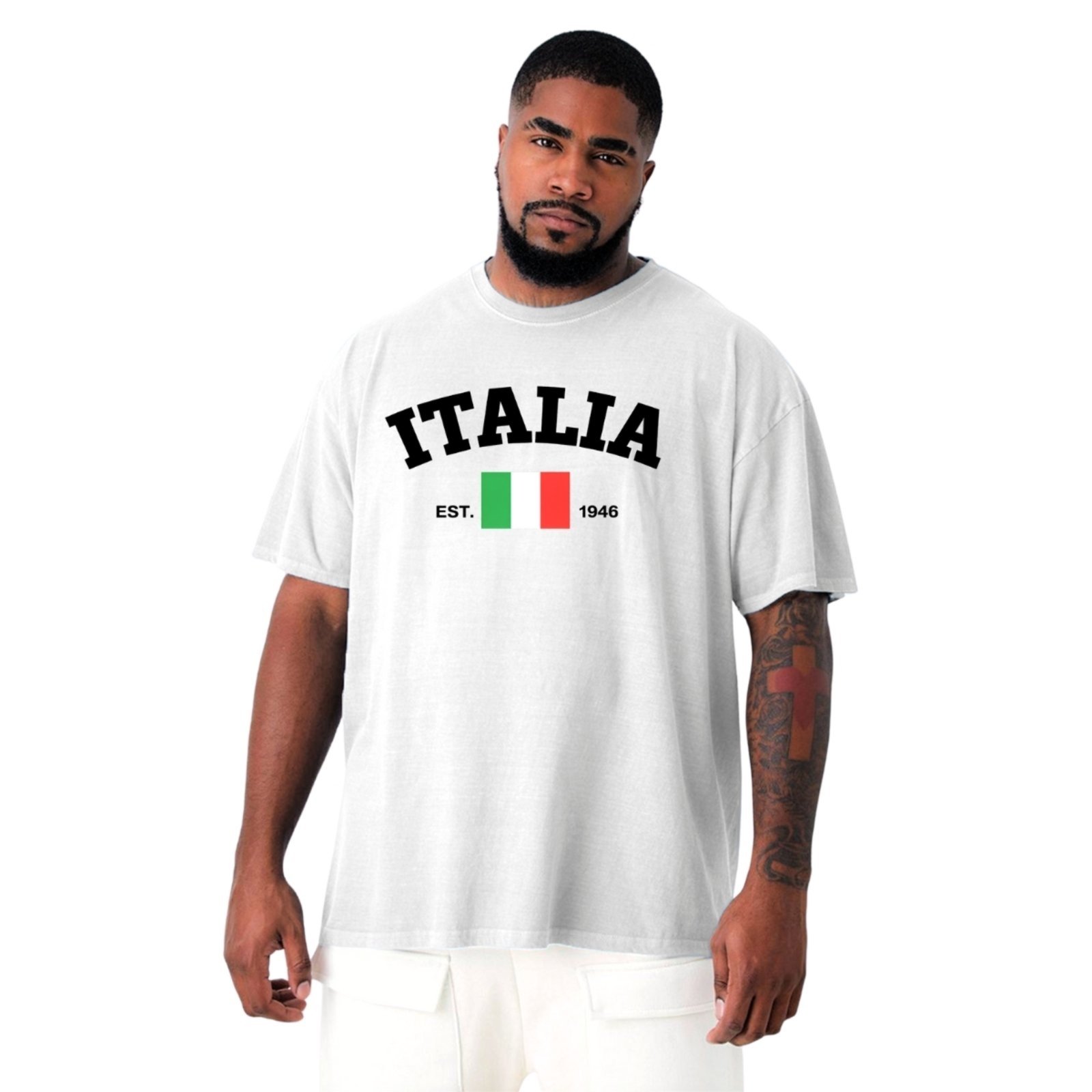 Camiseta Plus Size Masculina Camisa Gola Redonda Algodão Italia