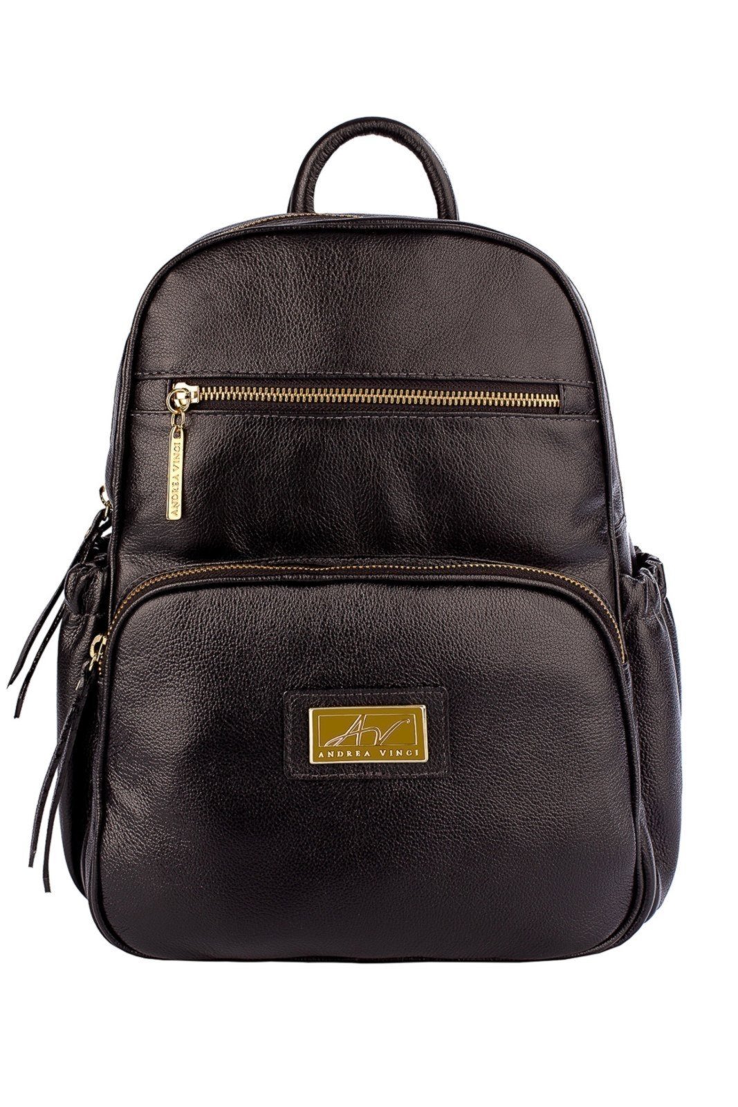 Vista 2 Mochila pequena de couro liso Zoey Andrea Vinci preto Andrea Vinci preto