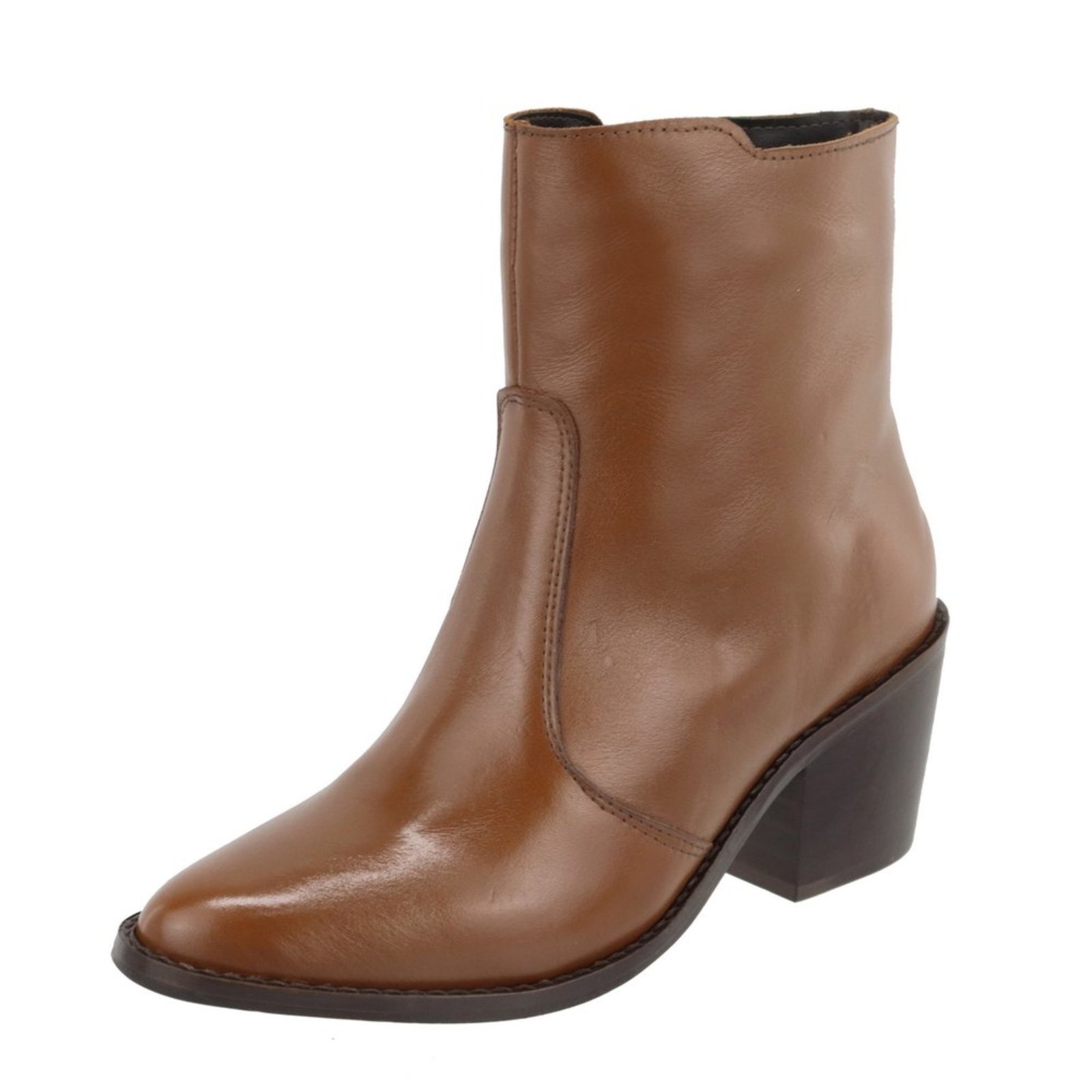 Bota Couro Bico Fino Cano Curto Conhaque Tellini Store