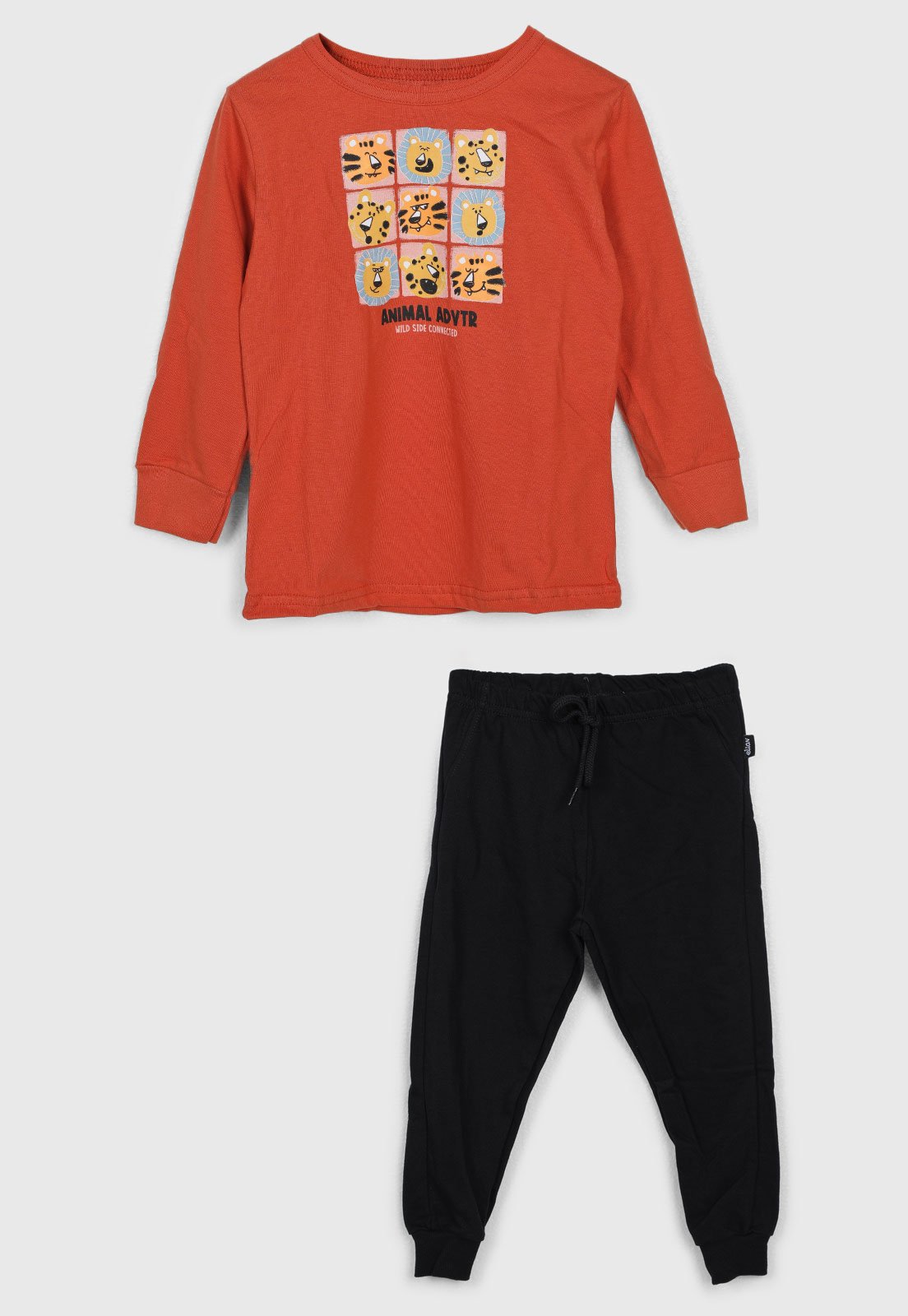 Conjunto Elian Estampa Animais Blusa Laranja Calça Preta