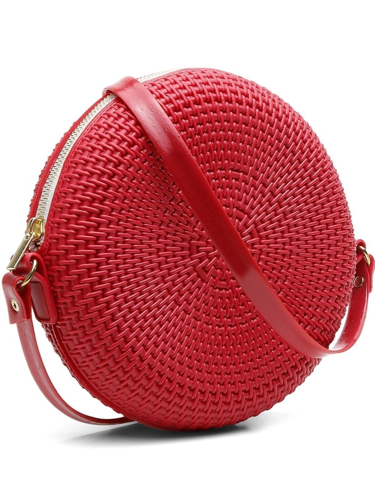 Bolsa Transversal Feminina Redonda Casual Pvc Vermelho