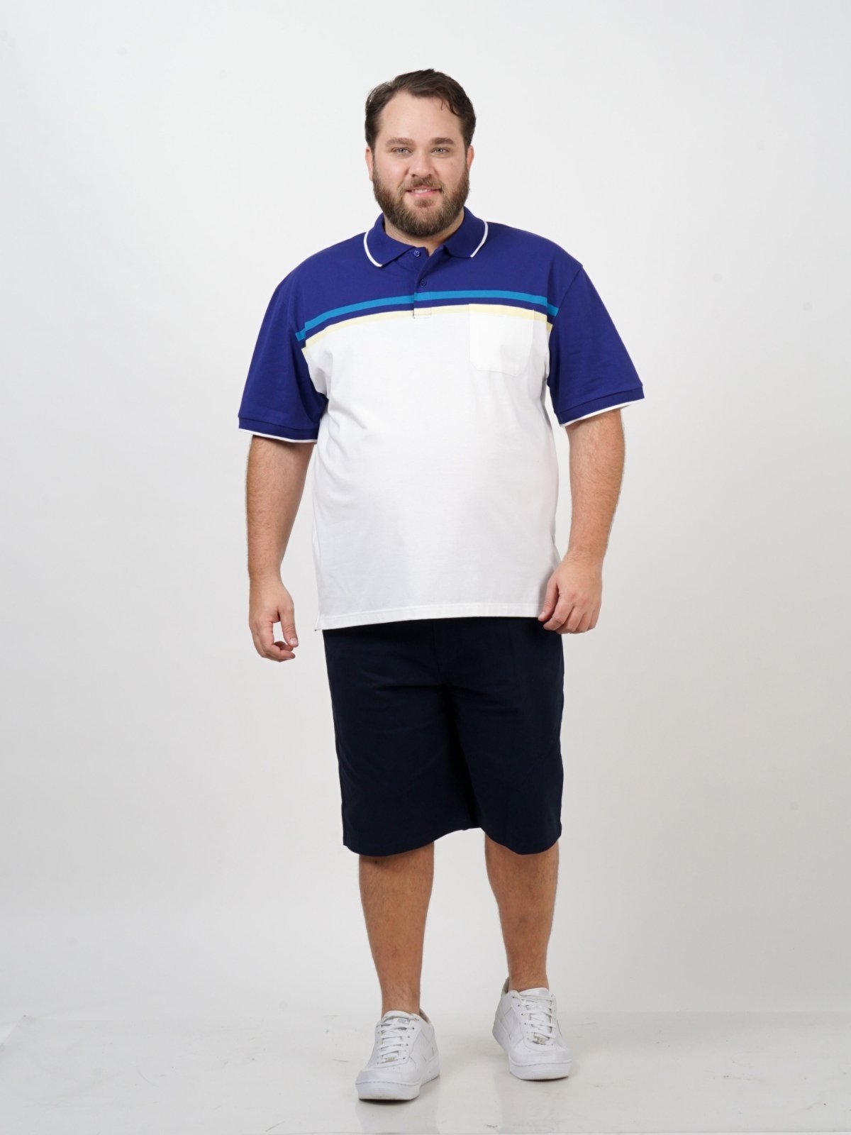 Vista 2 Polo SH Fashion Masculino Branca Confortável Para Dia a Dia azul/branco azul SH FASHION azul/branco azul