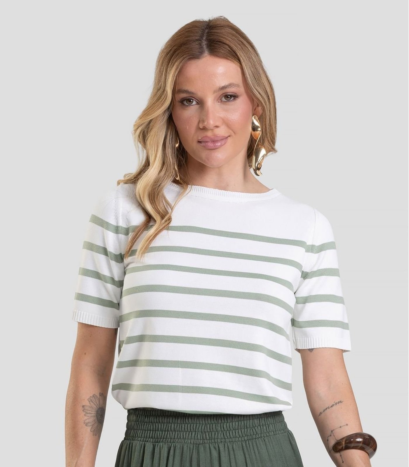 Blusa Feminina Em Tricot Listrado Dianna Verde