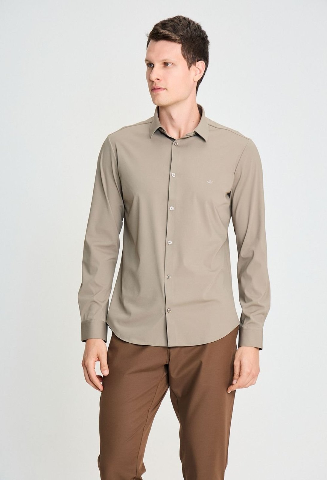 CAMISA DOCTHOS SLIM MANGA LONGA MALHA LISTRADA TECH Camisa Manga Longa Docthos Slim Malha Sem Costura 040 Areia P
