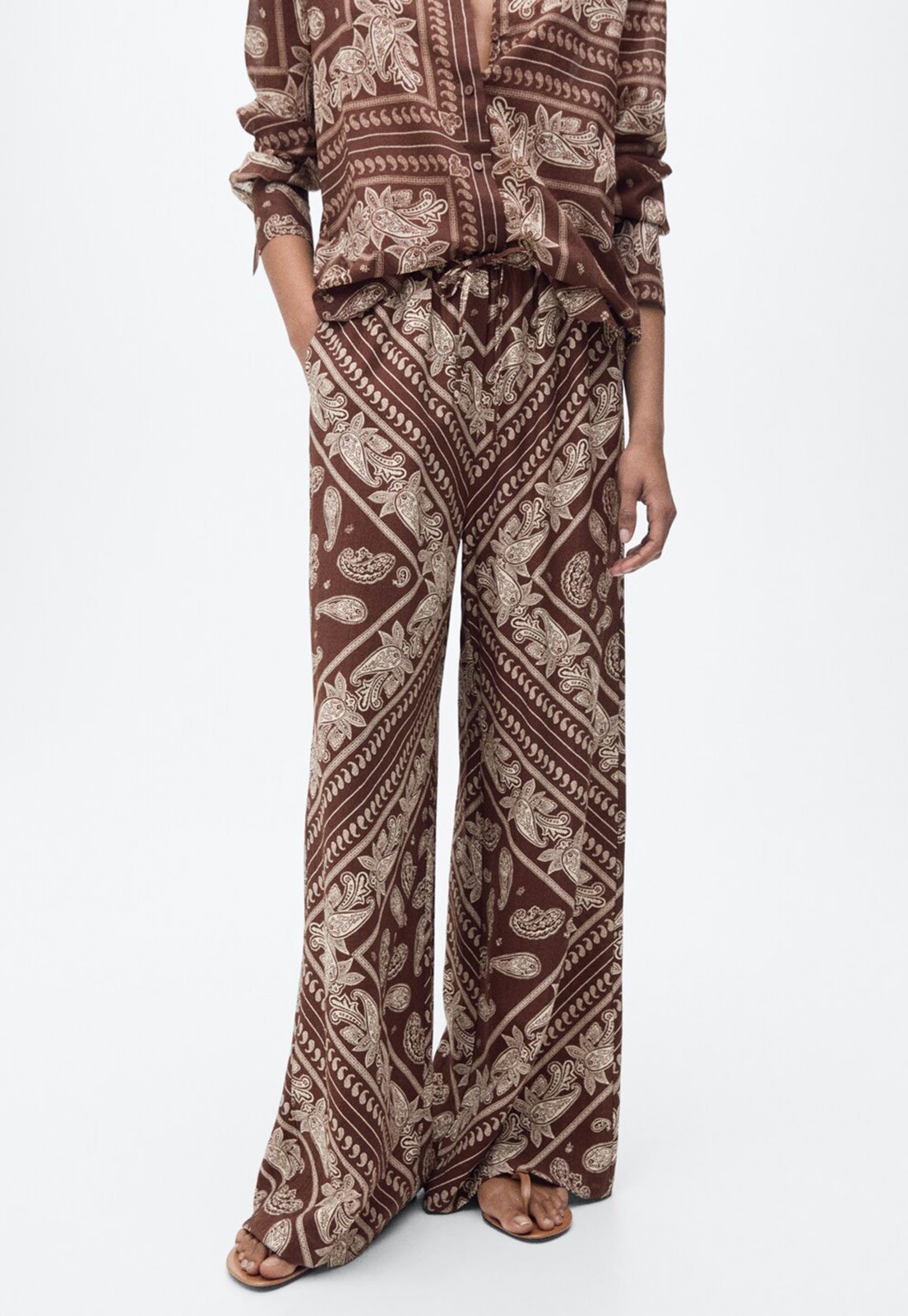 Calça Mango Wide Leg Pasley Marrom