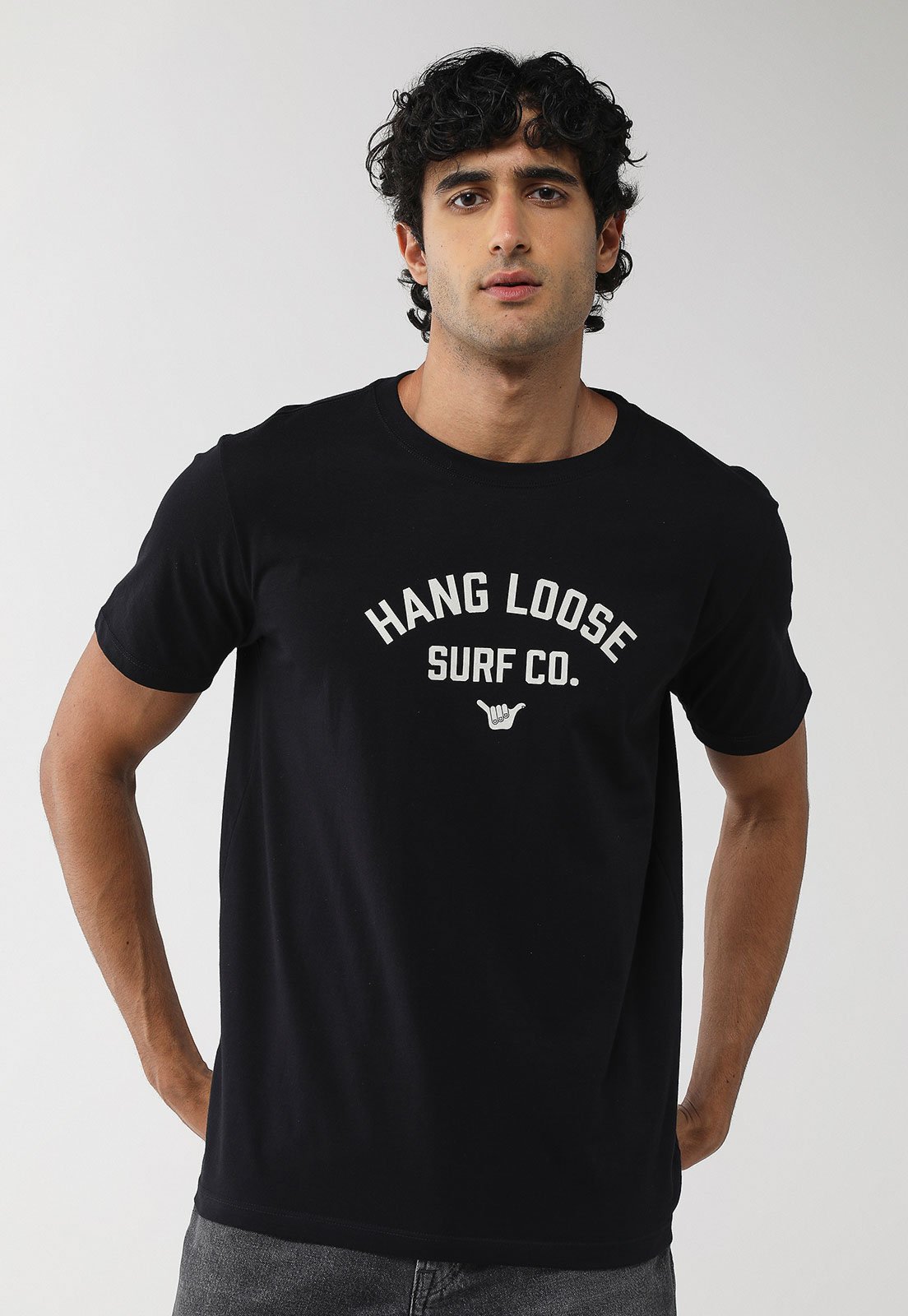 Camiseta Masculina Hang Loose Estampa Logo Preta