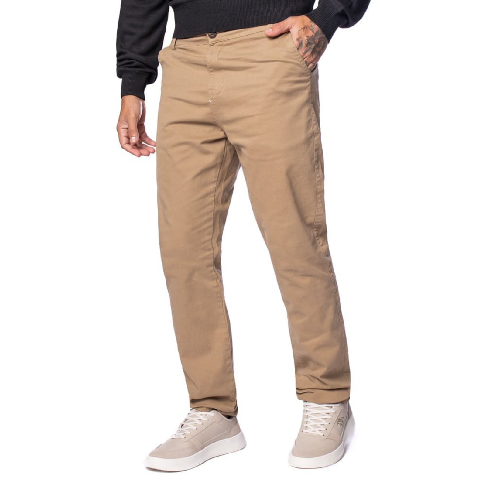 Calça Masculina Hmo Reta Sarja Elegante Caqui