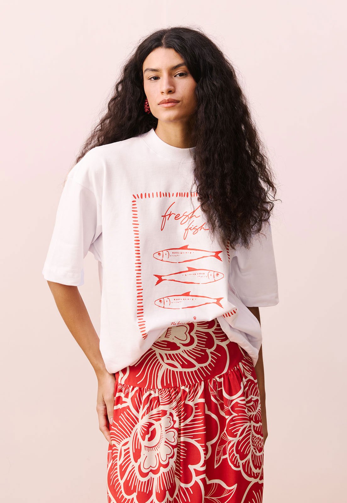 Camiseta CaCay Reta Fresh Fish Off-White