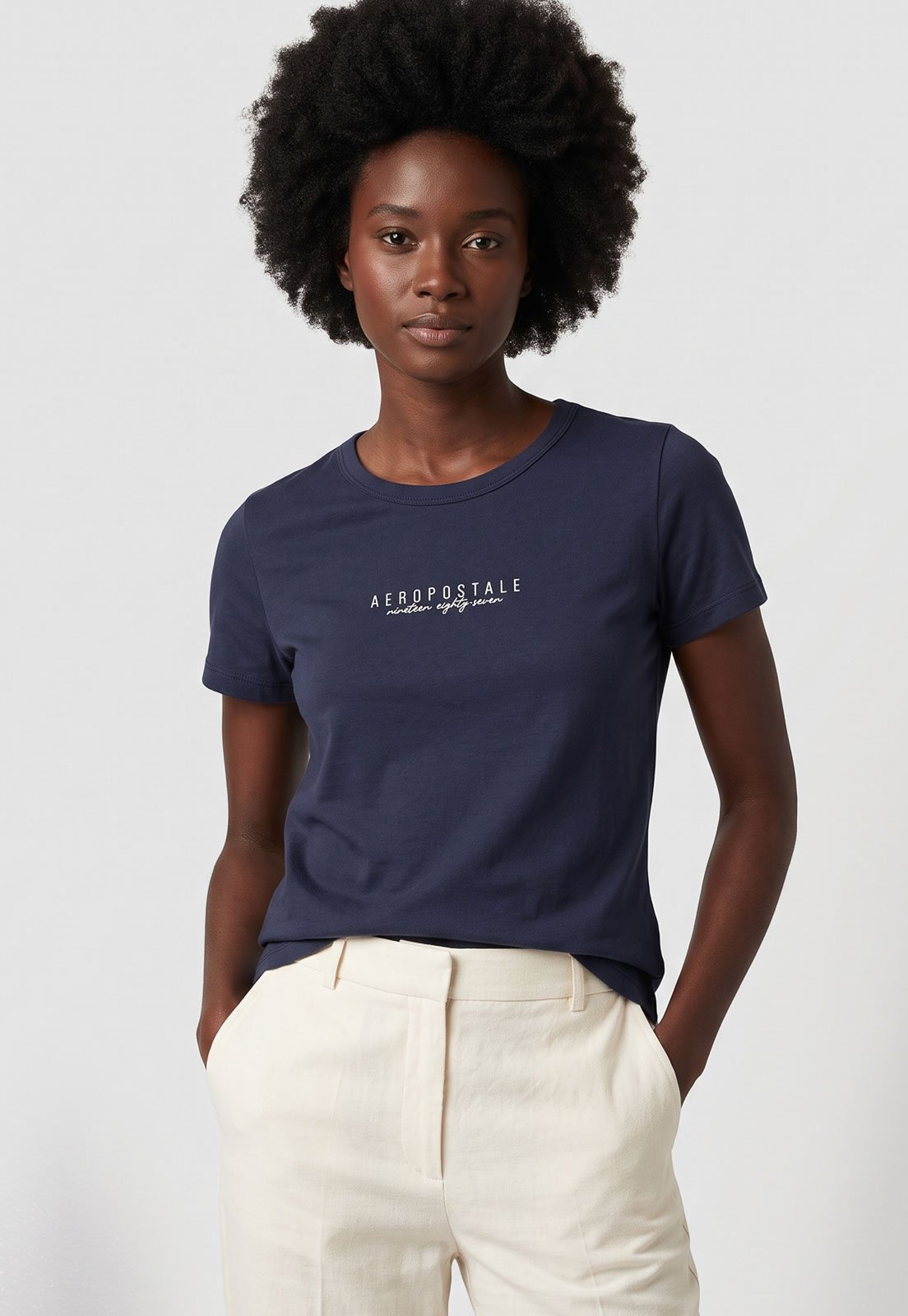 Camiseta Feminina Aeropostale Estampa Frontal Azul Marinho