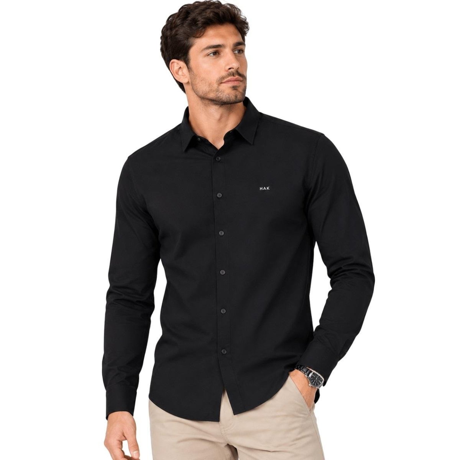 Camisa Manga Longa Slim Masculina Max Denim 12043 Preto