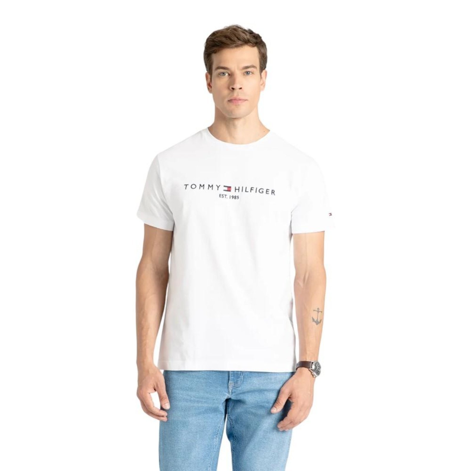 Vista 2 Camiseta Tommy Hilfiger Core Tommy Logo Tee Branca Masculina branco Tommy Hilfiger branco
