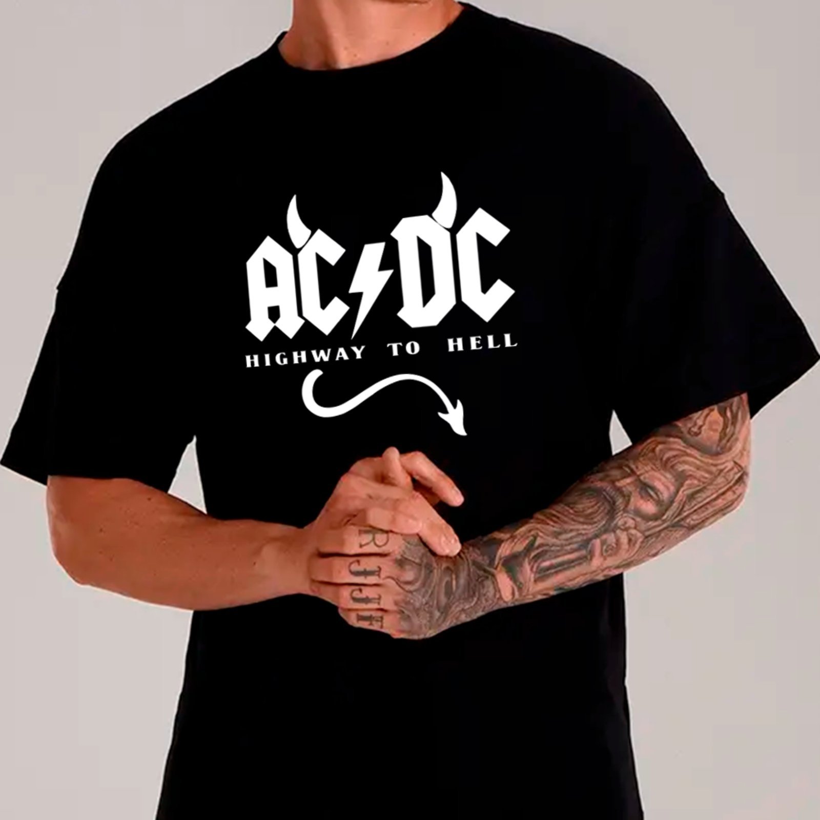 Vista 2 Camiseta Ousy Básica AC DC Ícone do Rock Highway To Hell Unissex marrom ousy marrom