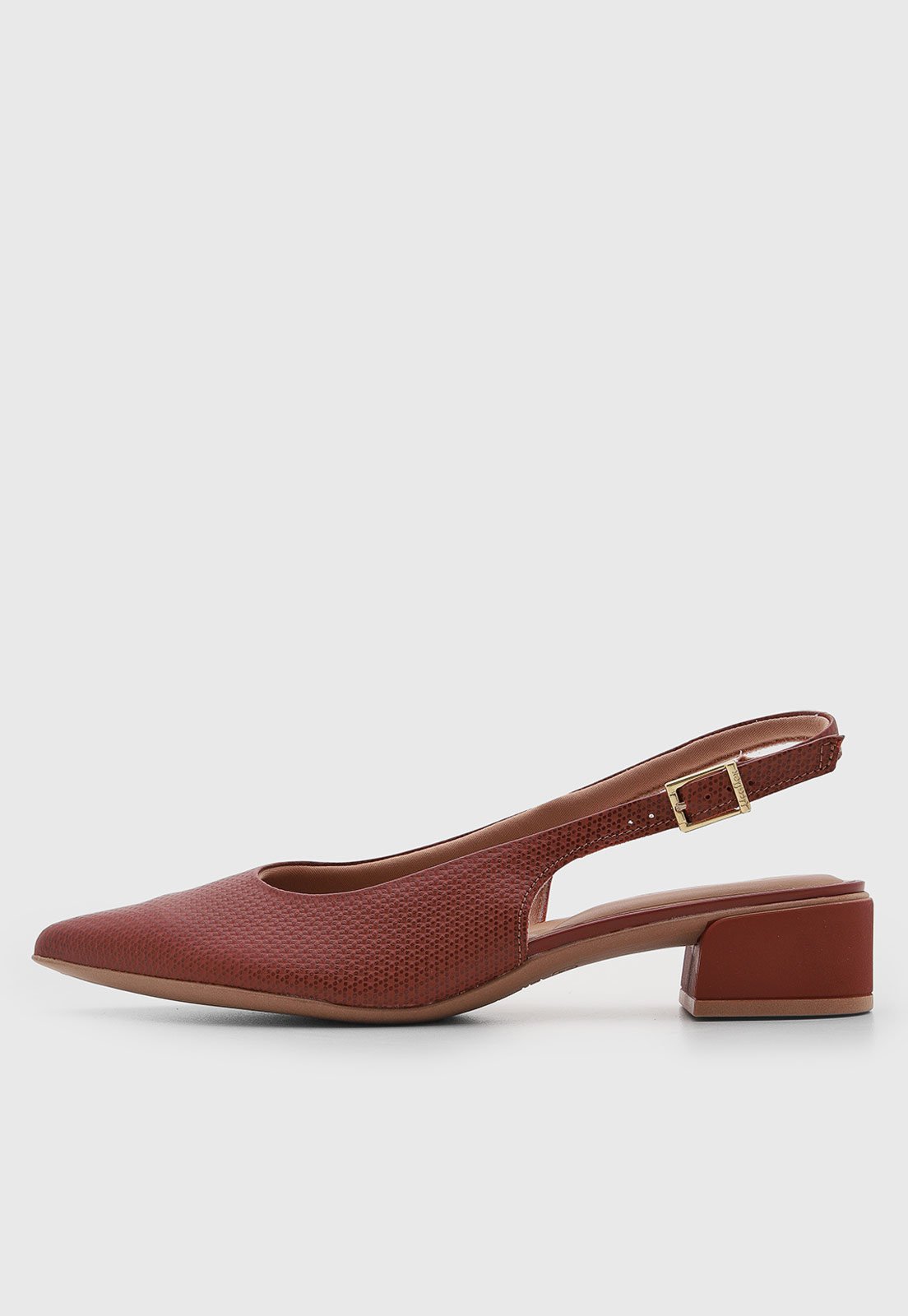Scarpin Feminino Usaflex Slingback Bico Fino Salto Quadrado Terracota