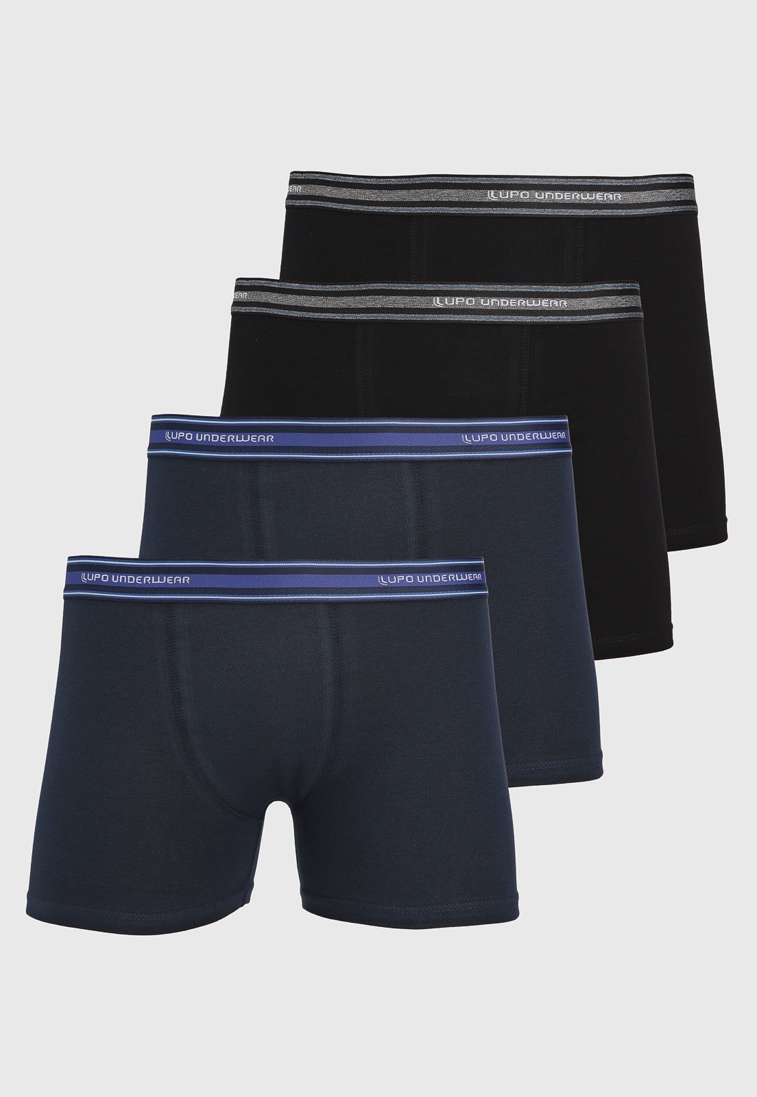 Kit 4pçs Cueca Lupo Boxer Logo Azul-Marinho