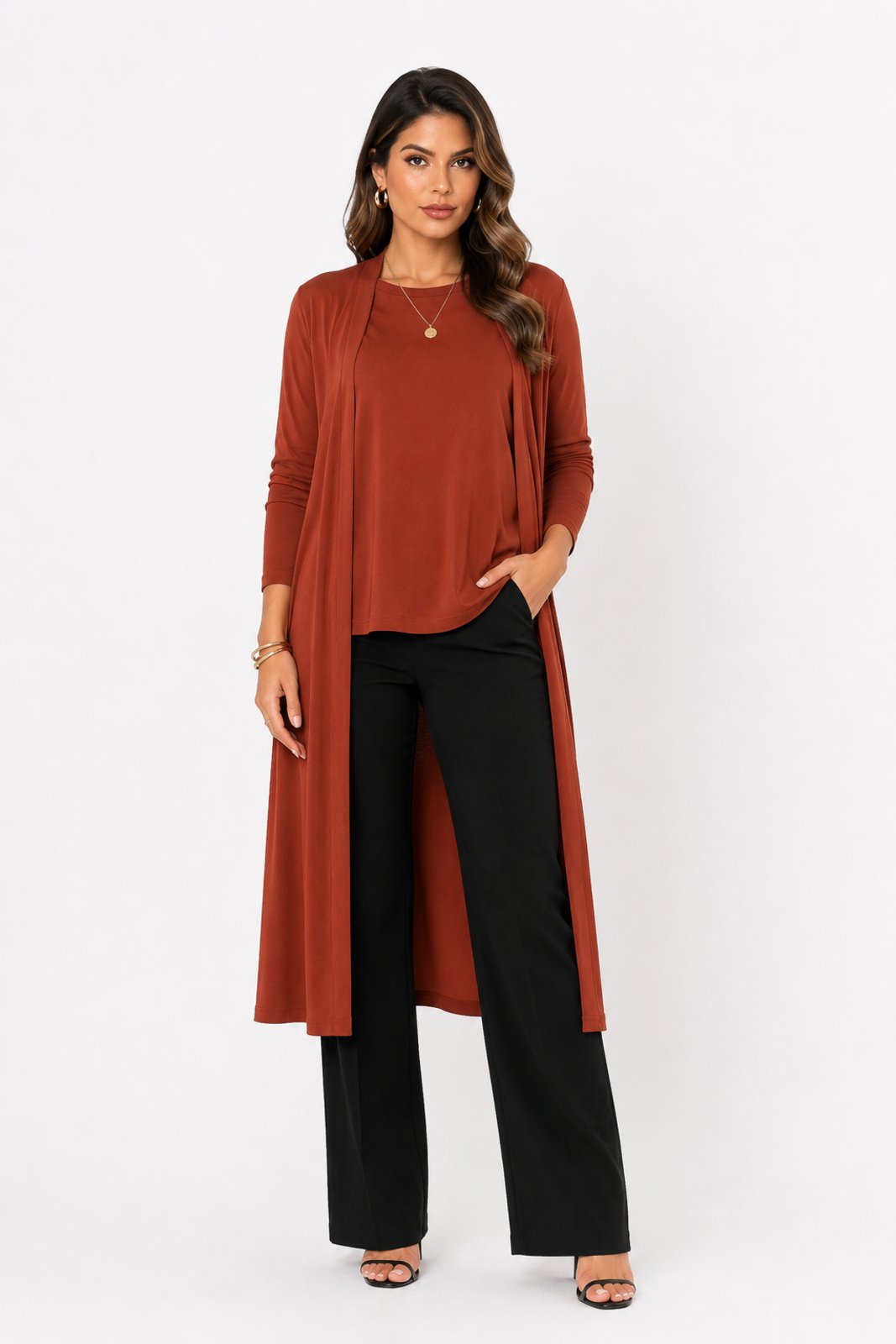 Conjunto Blusa e Kimono D Bell Outlet Fashion Ferrugem