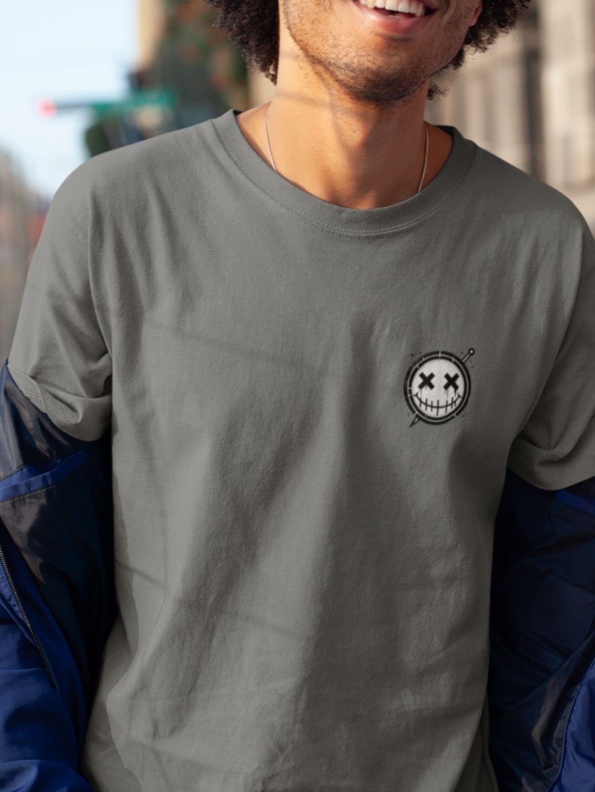 Vista 3 Camiseta Masculina Plus Size Premium Confortável T-shirt Estampada Smile Peito Chumbo Gugi cinza Gugi cinza