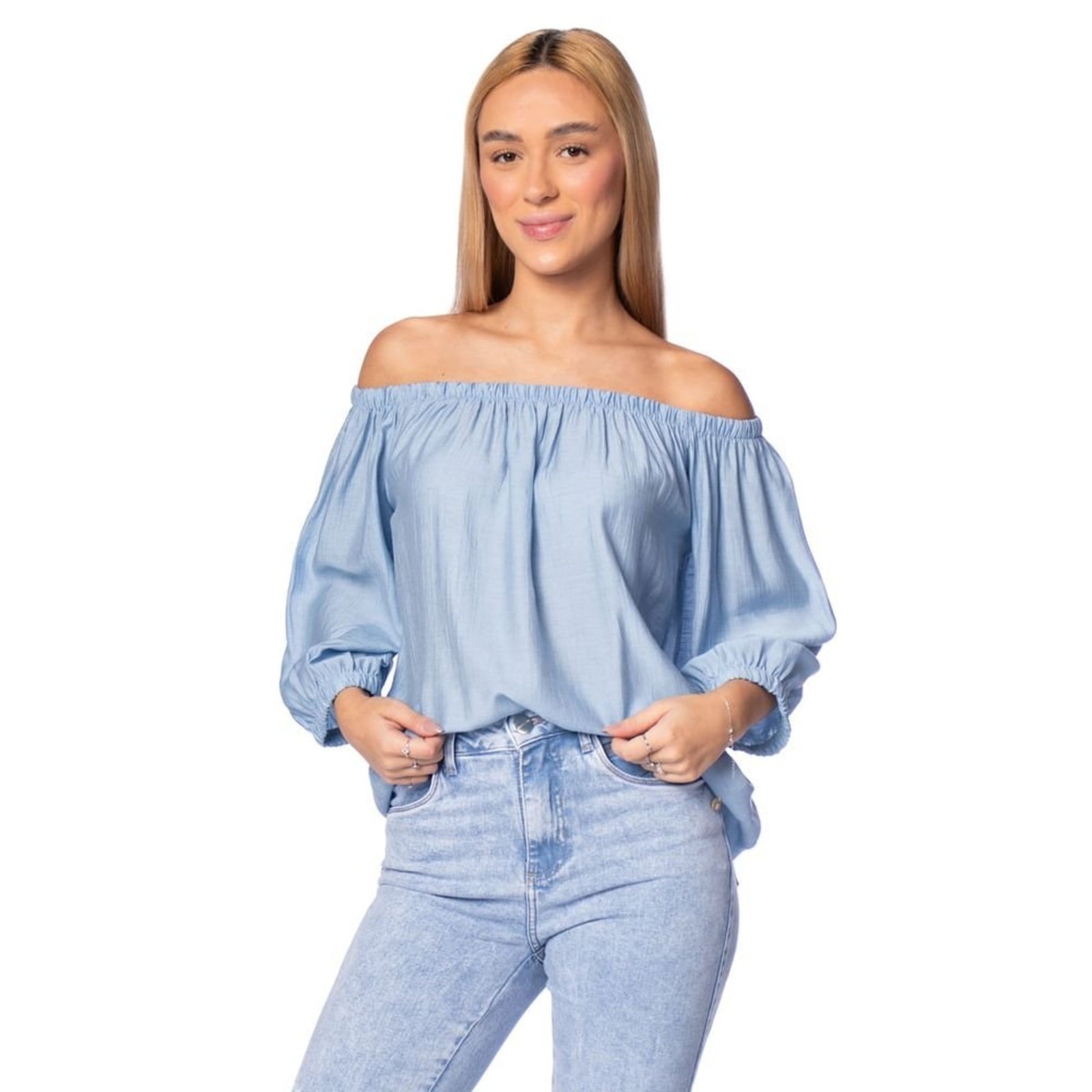 Blusa Feminina Biamar Ombro A Ombro Azul Claro