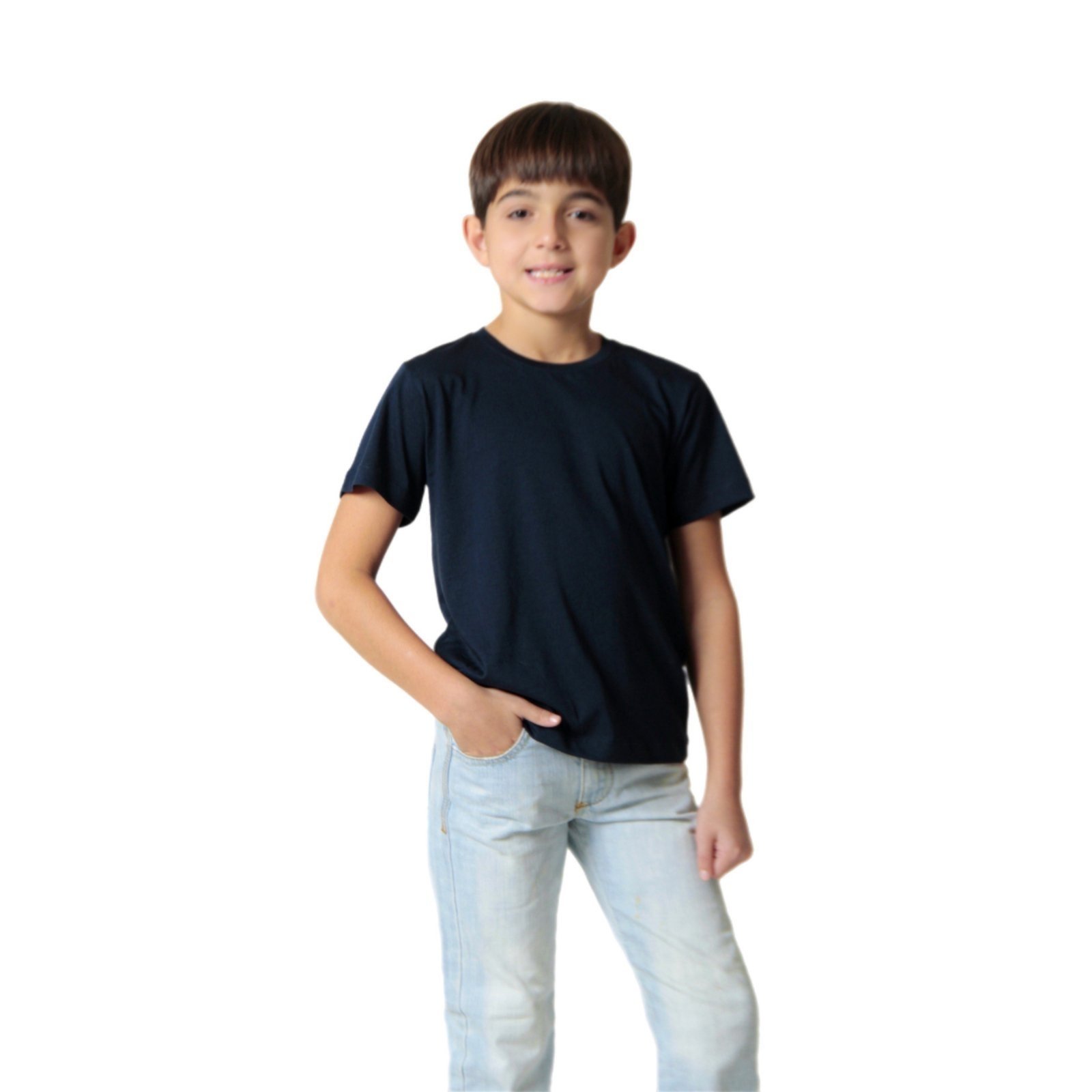 Vista 2 Infantil - Camiseta Pima iuseu marinho branco Iuseu branco