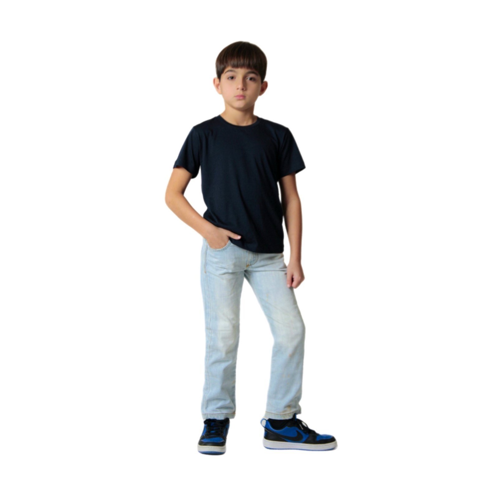 Vista 3 Infantil - Camiseta Pima iuseu marinho branco Iuseu branco