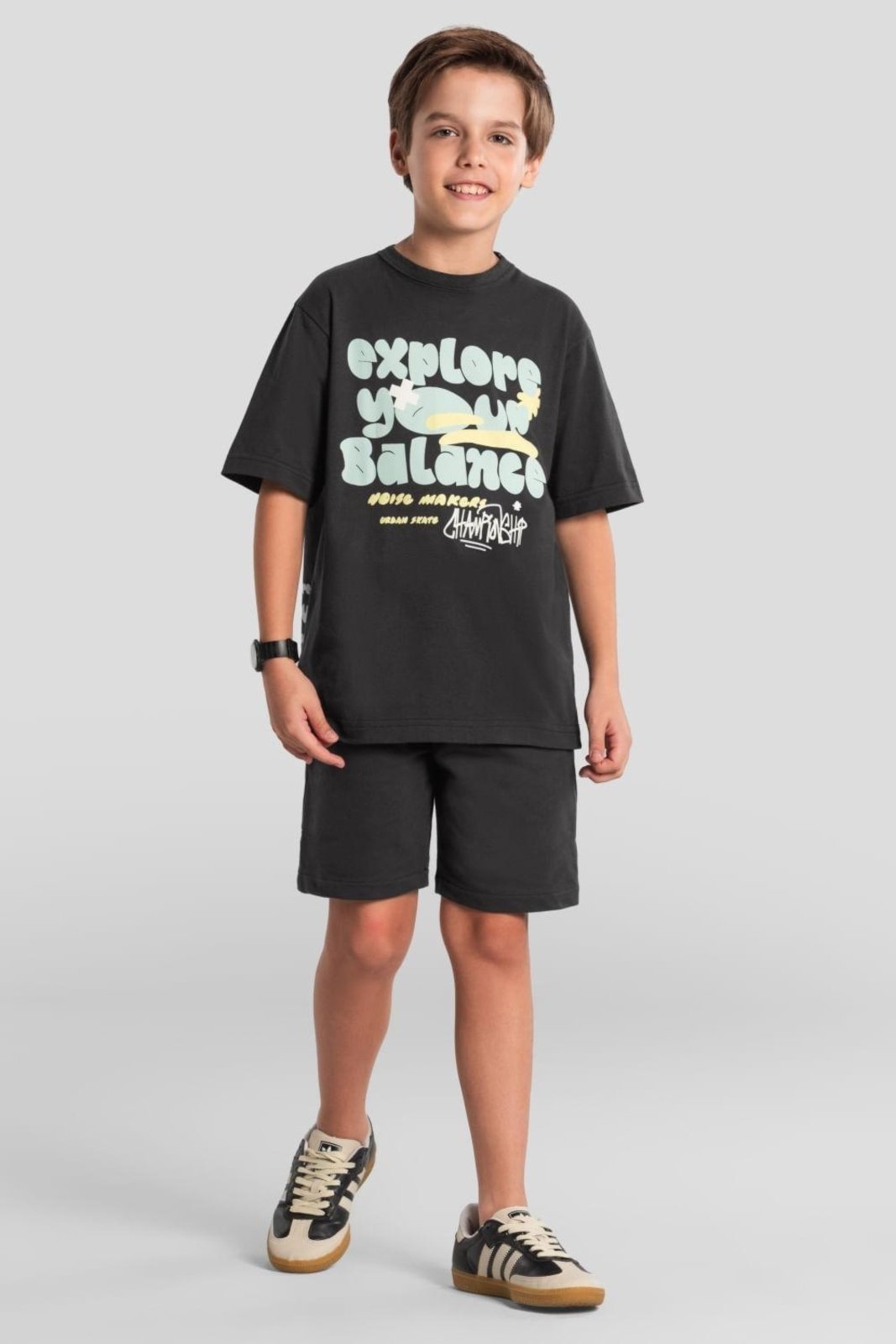 Vista 2 Infantil - Camiseta menino de skate em malha Brandili cinza Brandili cinza