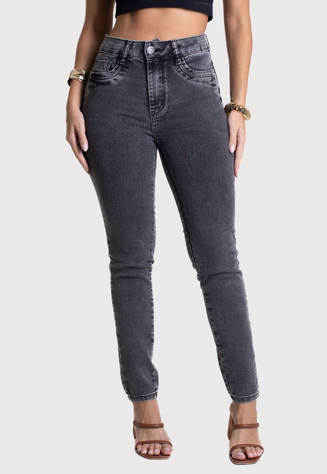 Calça Jeans Feminina Sawary Skinny Pamani Cinza