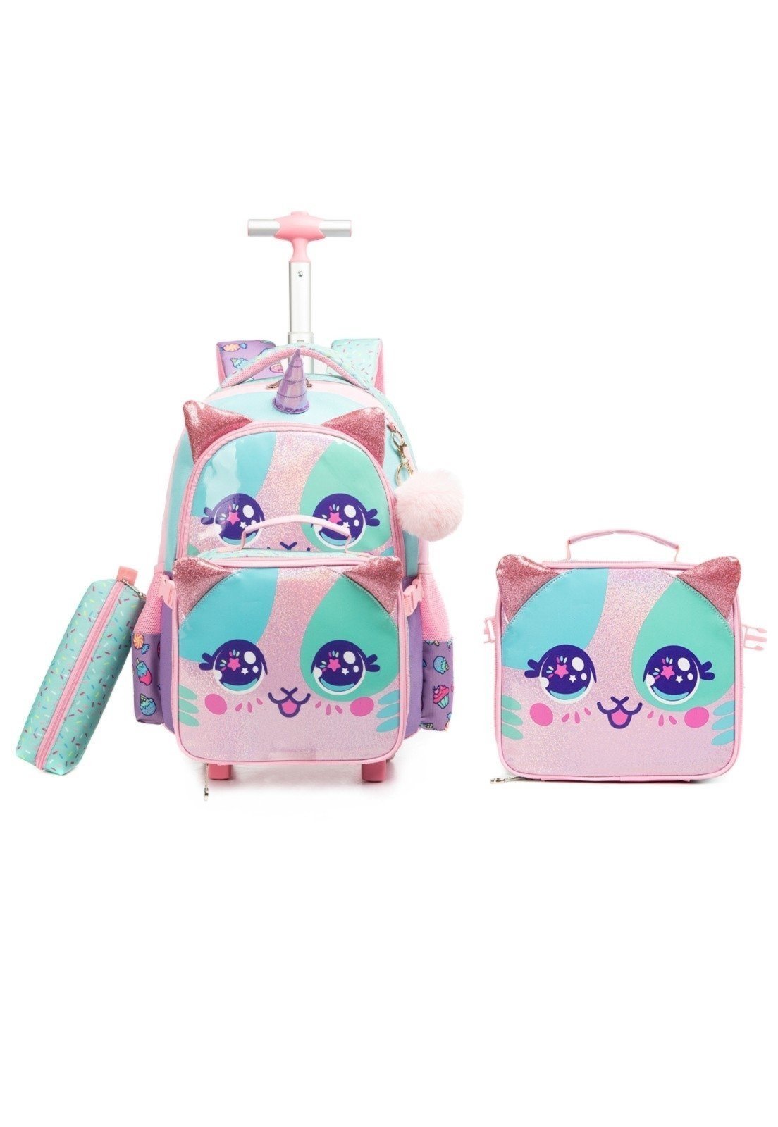 Infantil – Kit Mochila Lequeen Rodinhas + Lancheira + Estojo Escolar