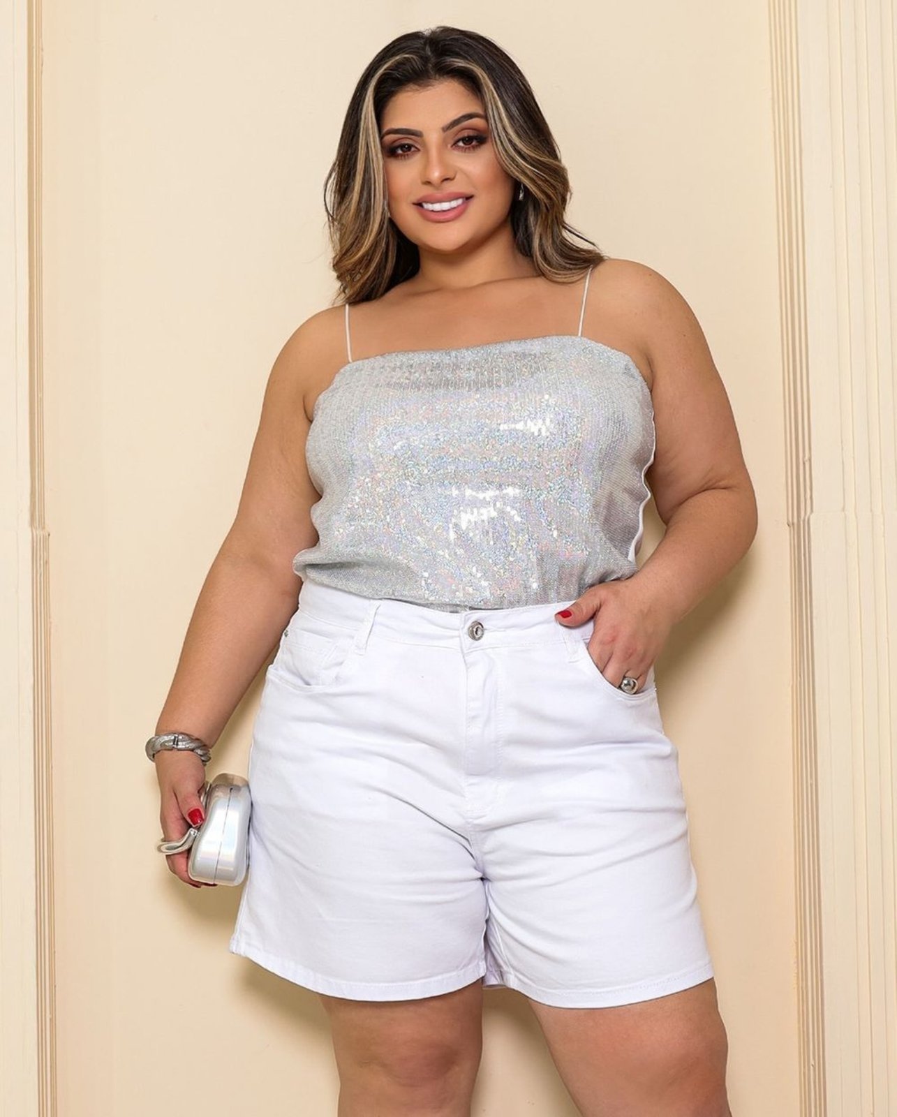 Shorts Sarja Mom Feminina Plus Size 25180 Branca Consciência