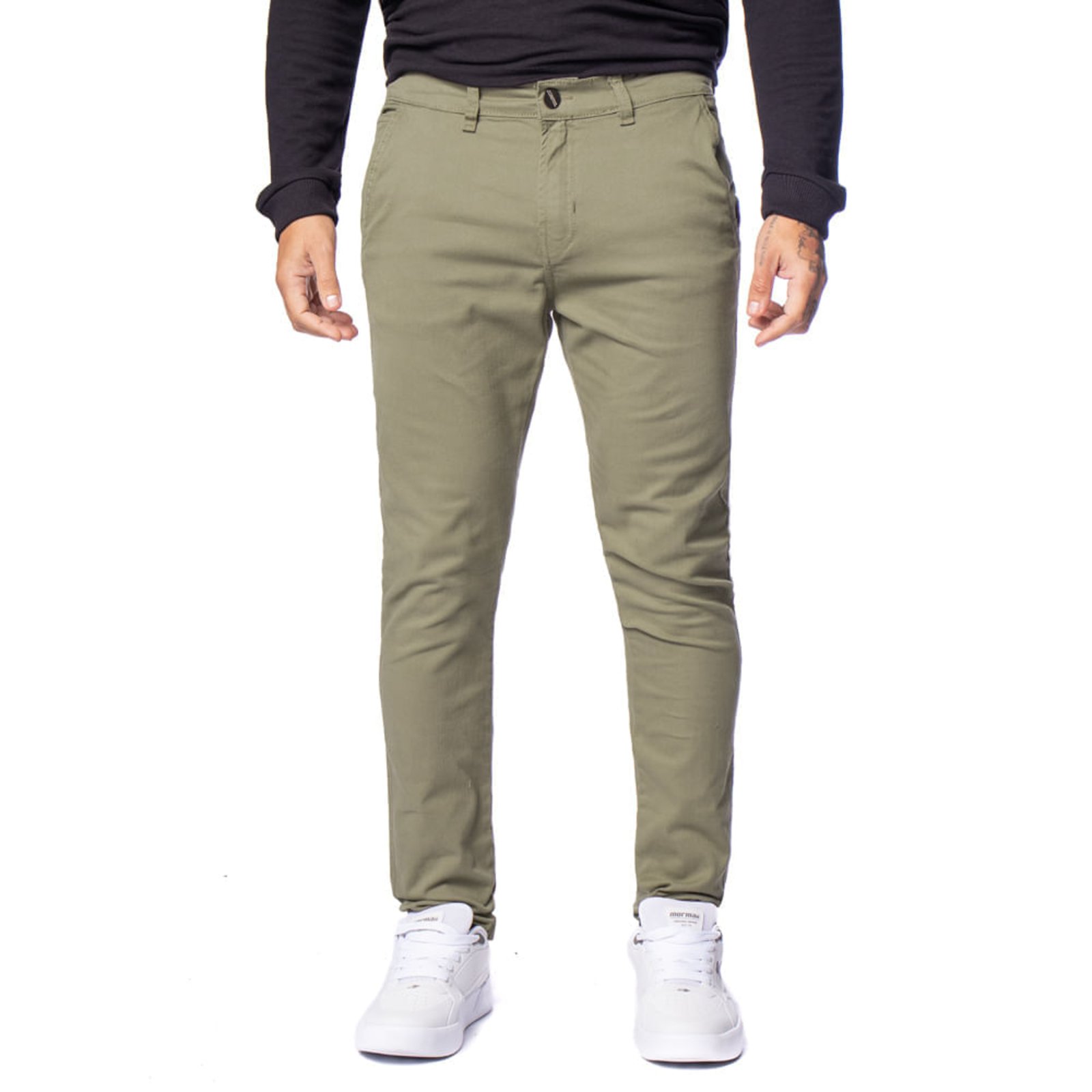Calça Masculina Gangster Slim Em Sarja Musgo