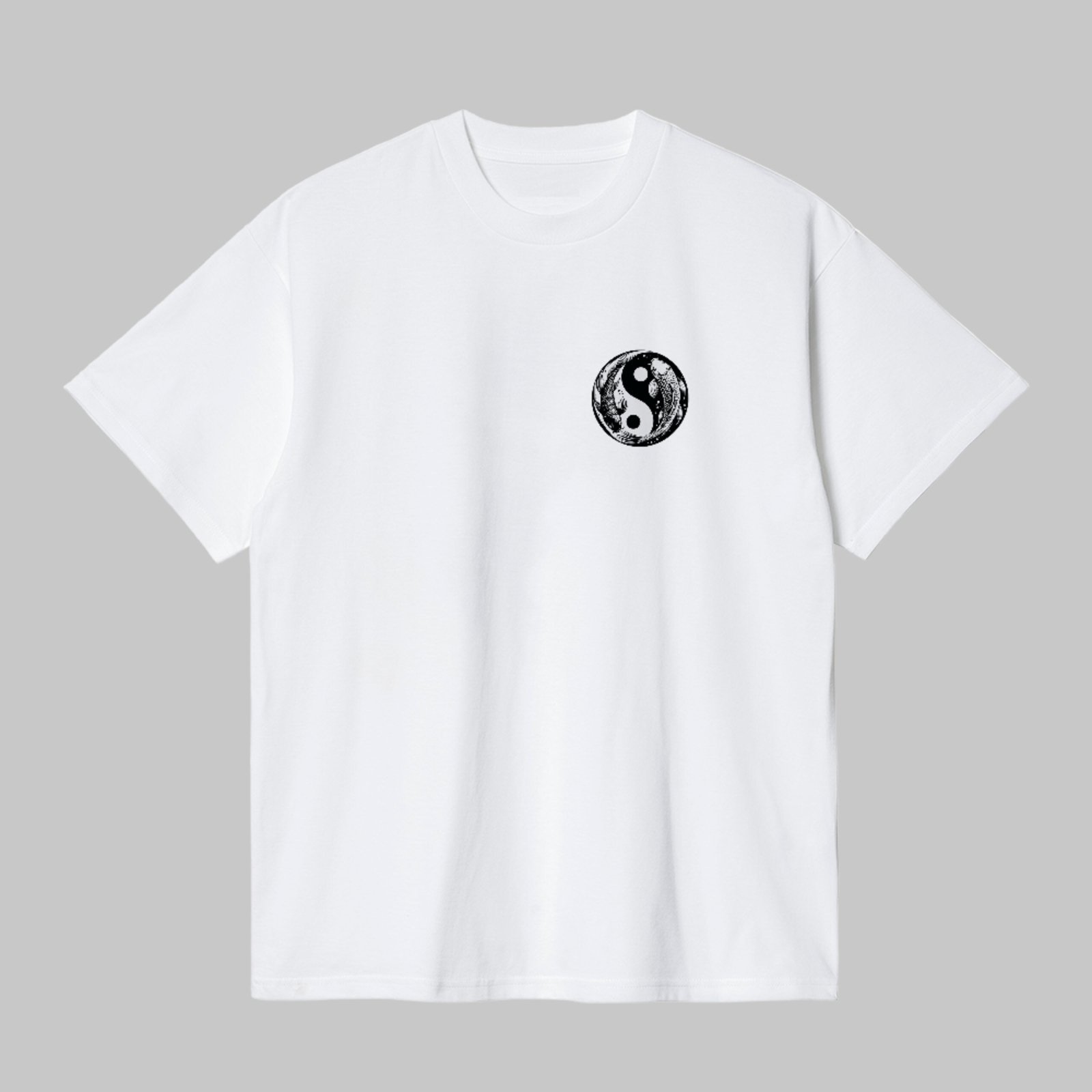 Camiseta Básica Dragões Orientais Yin Yang Unissex Branco