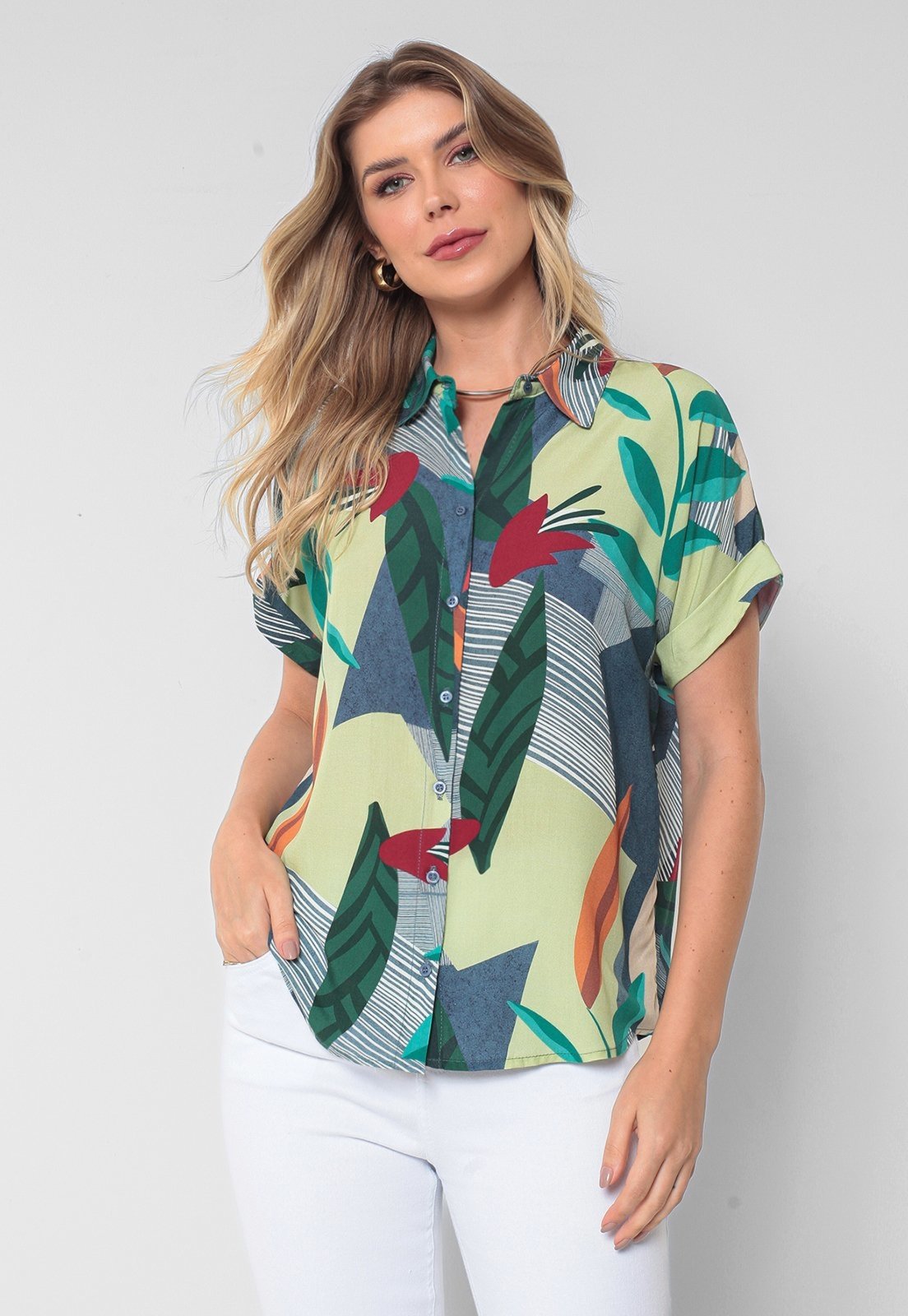 Camisa Intens Manga Curta Viscose Azul
