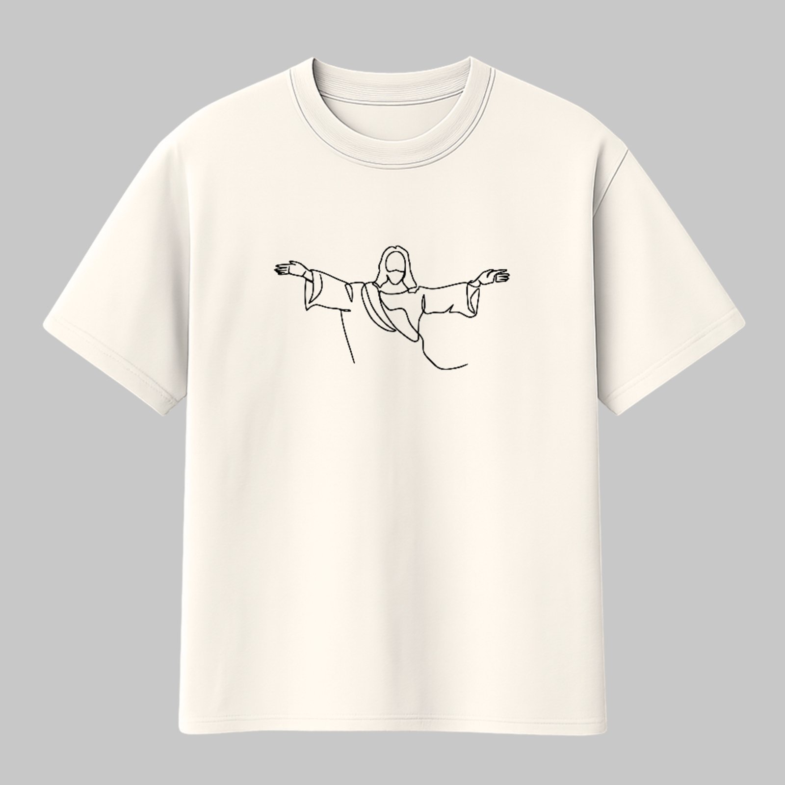 Camiseta Básica Jesus Minimalista Traço Contínuo Fé Cristã Off White