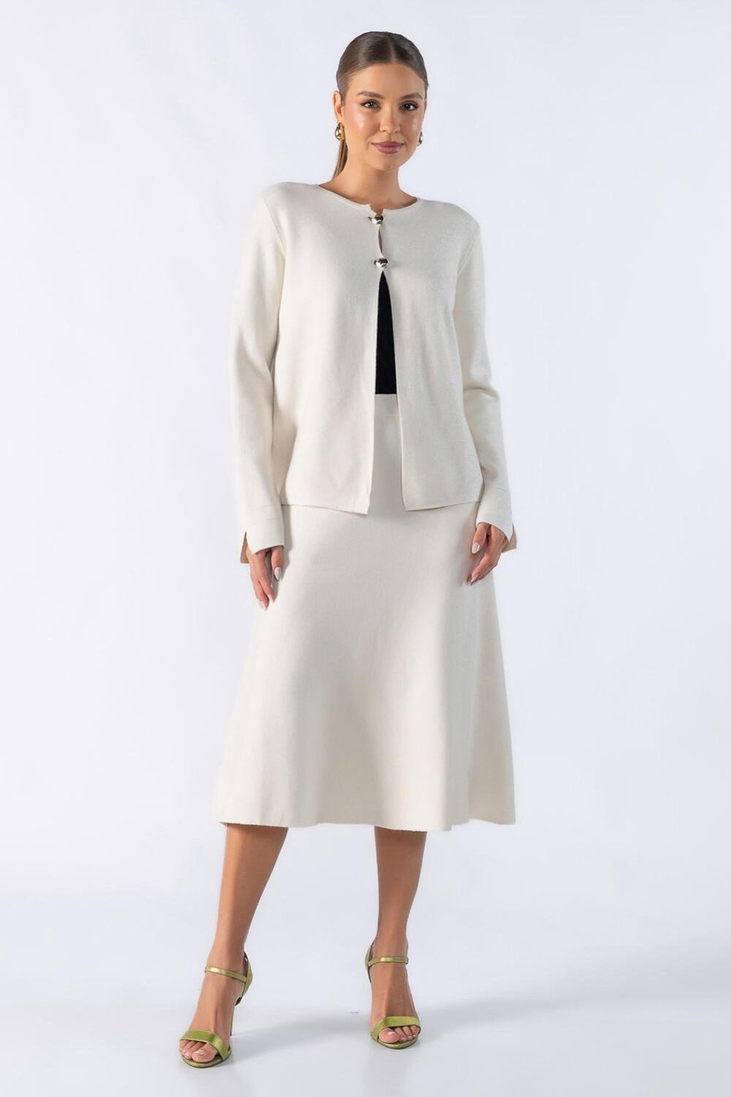 Cardigan com dois botões Bege
