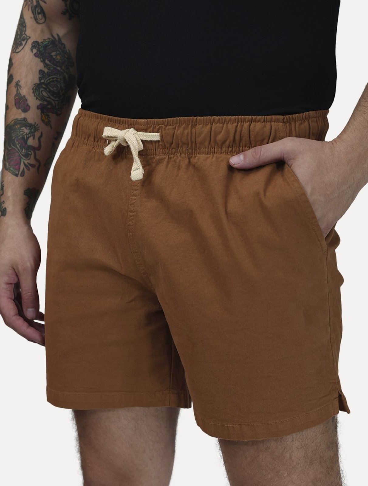 Short King & Joe Masculina Sarja Flex Twill Peach Marrom