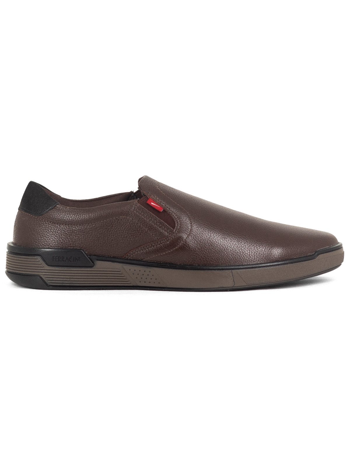 Tênis Masculino Ferracini Slip On Milan Casual Couro Legítimo Calce Fácil Elástico Marrom Café