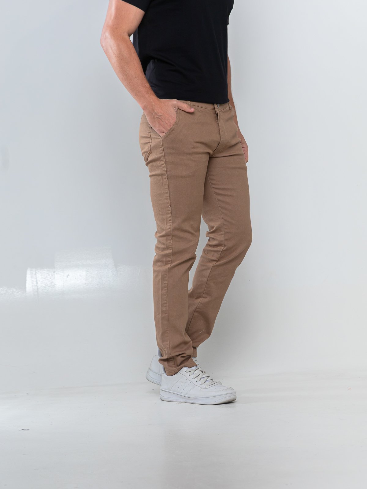 Vista 2 Calça Sarja Masculina Alpha Street Skinny Com Elastano Moderna Confortável Para O Dia A Dia Caqui Alpha Street Wear cáqui caqui Alpha Street Wear cáqui caqui