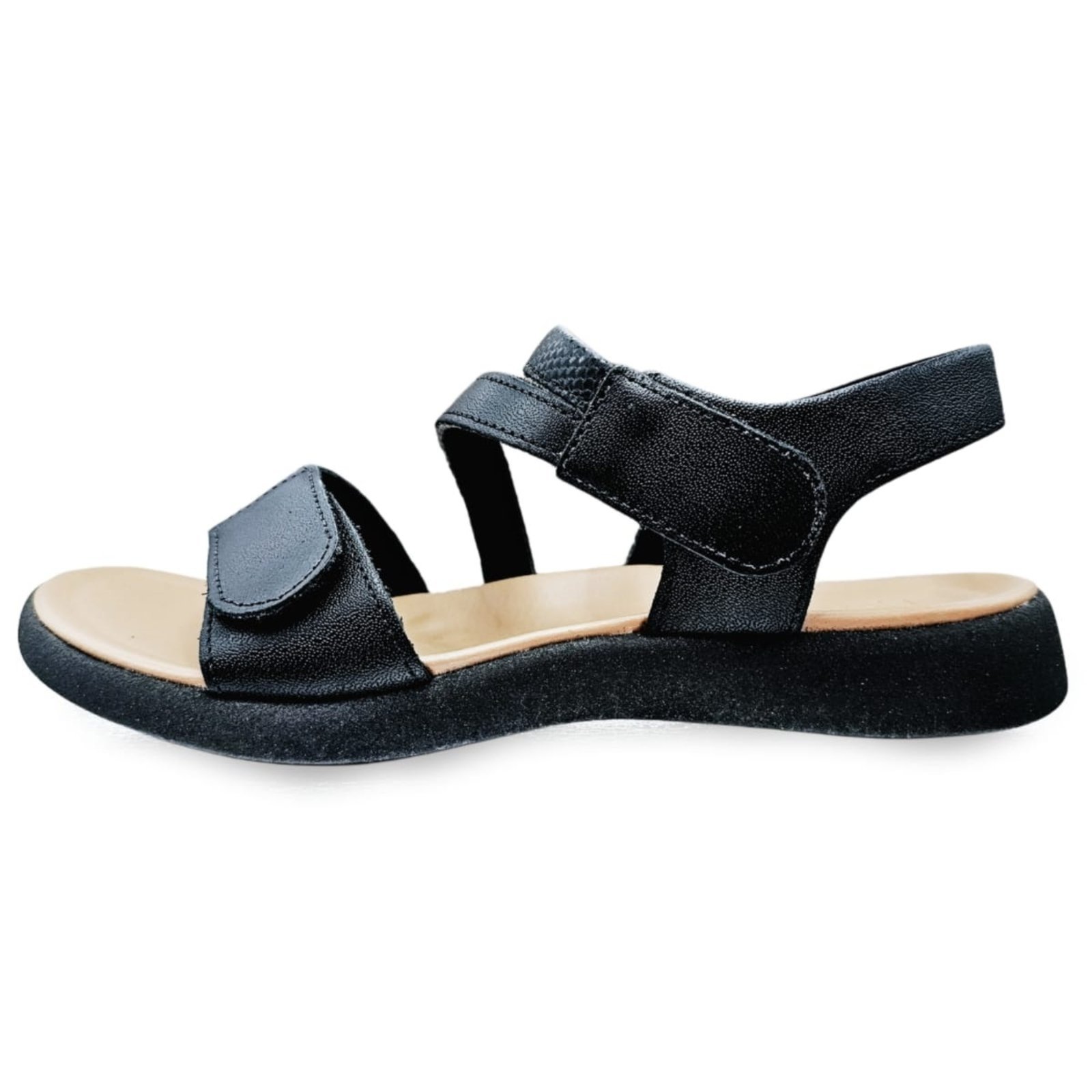 Sandália Feminina Usaflex Couro Tira Ajustável Conforto Preto