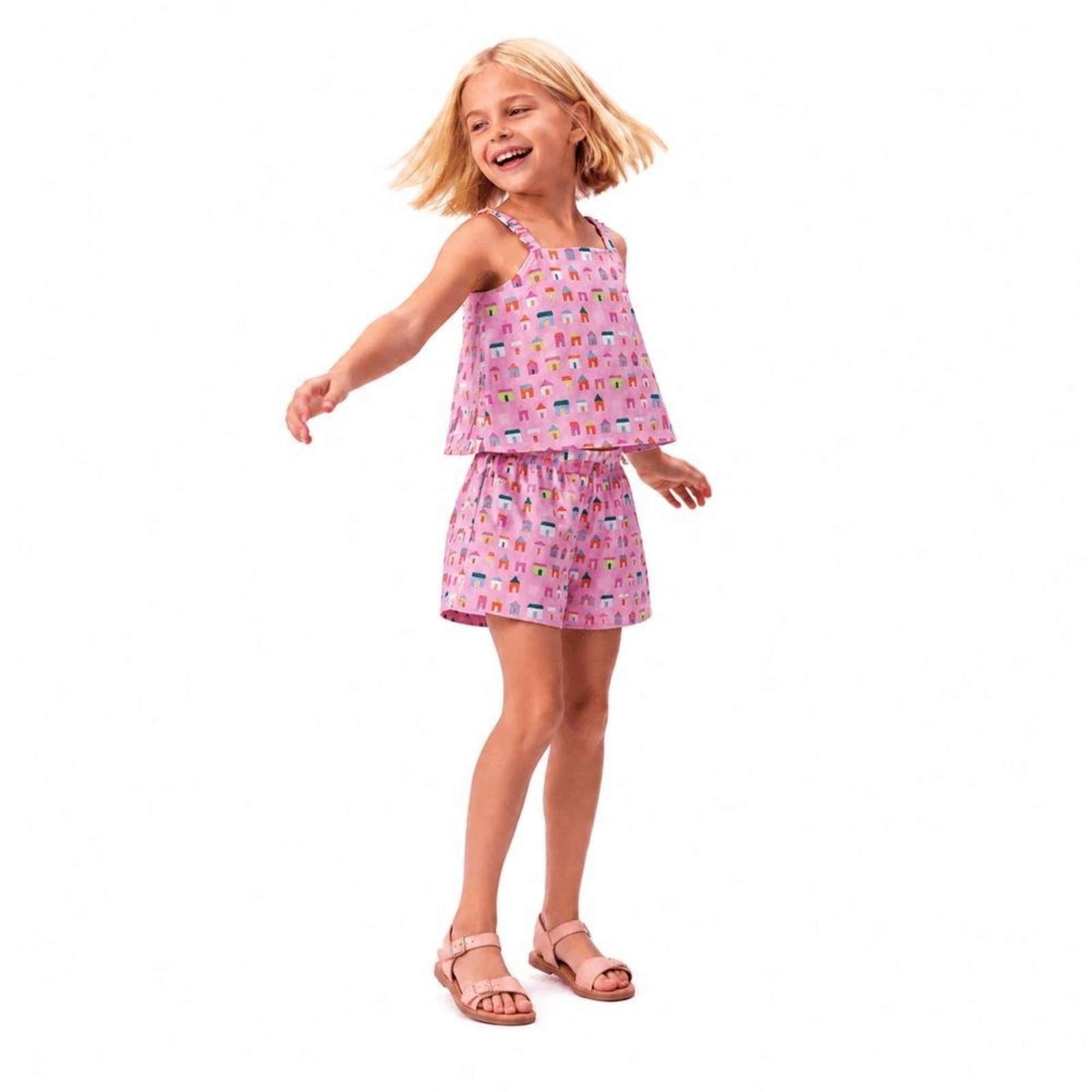 Infantil - Conjunto Menina Casinhas Micro Rosa Alphabeto