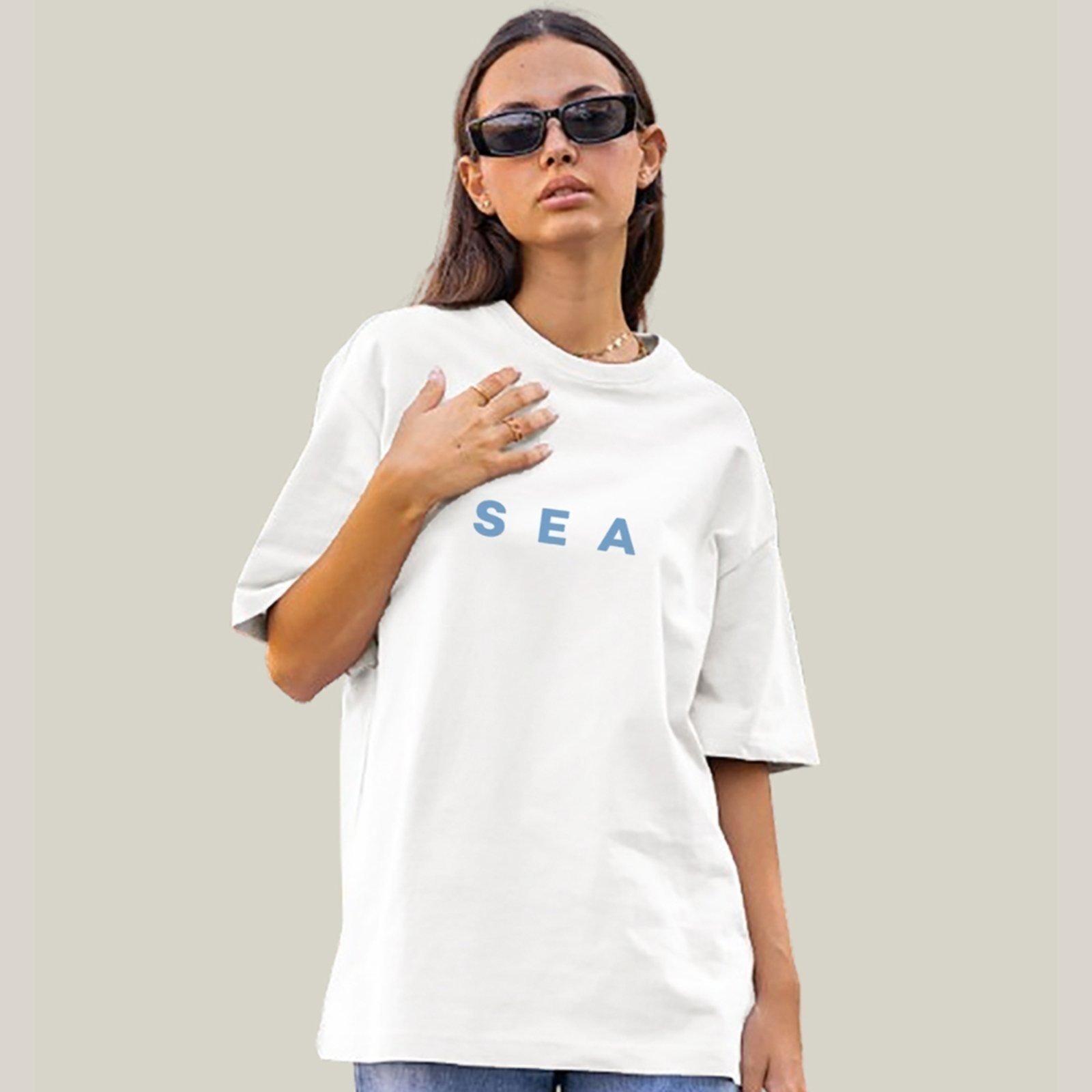 Camiseta Oversized Feminina Branca Algodão Prime Sea WSS Branco