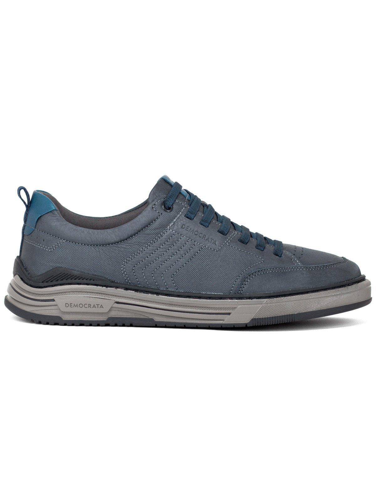Tênis Masculino Democrata Casual Denim Dylan Couro Cadarço Elástico Confortável Azul Navy