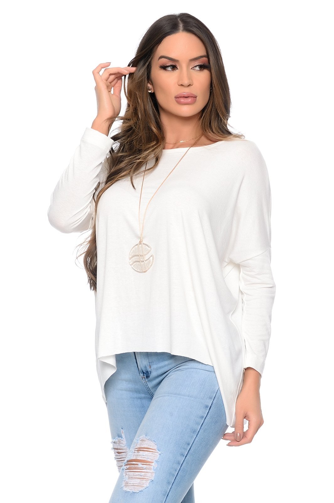 Vista 3 Blusa Quadrada M/L Decote Canoa BBonnie Helô Off White Branco off-white white BBonnie off-white white