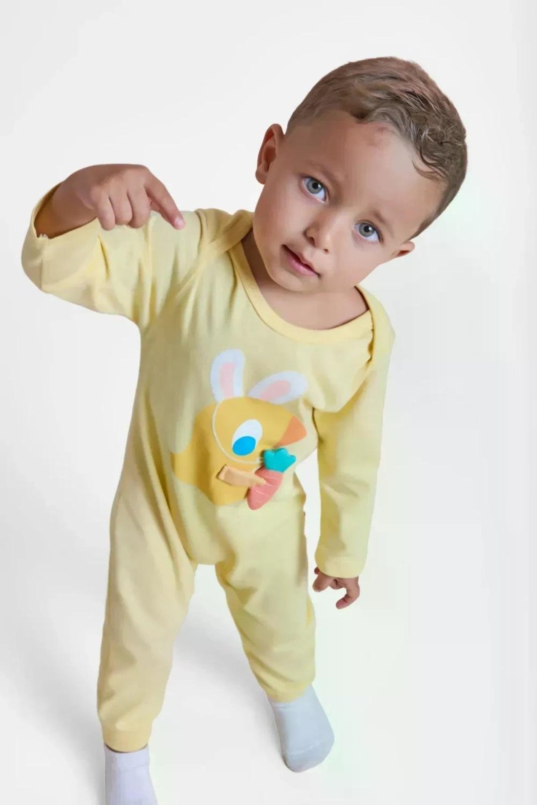 Infantil - Macacão Vestorinho Páscoa Alphabeto Amarelo Amarelo