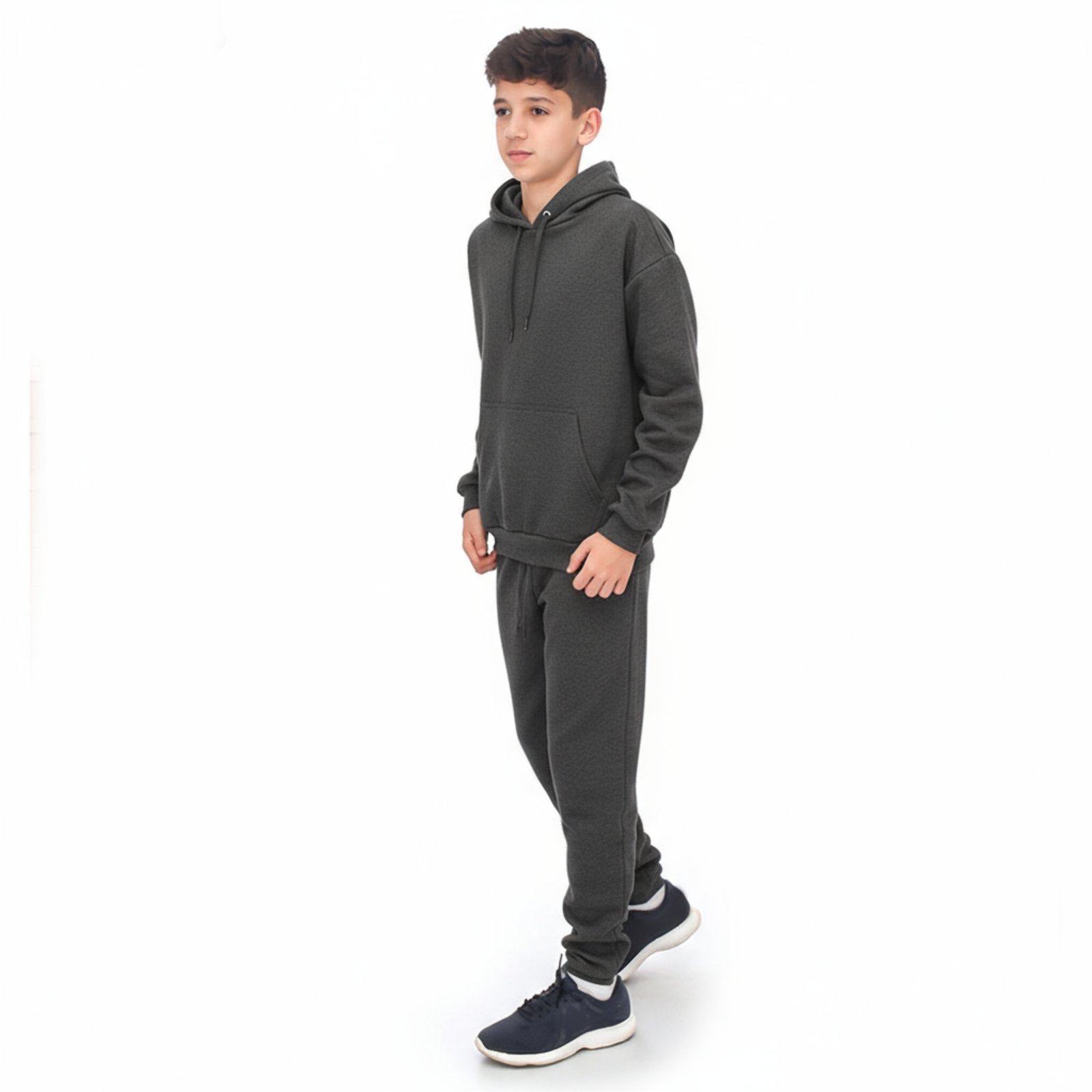Infantil - Conjunto Em Moletom Blusa Canguru e Capuz E Calça Estilo Jogger Juvenil Grafite Claro Aliarthe